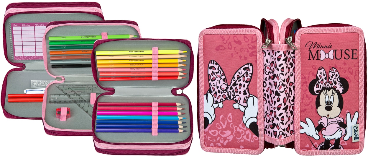 Scooli Federmäppchen »Tripledecker, Minnie Mouse Happy Girl Pink«, befüllt, inkl. Geodreieck