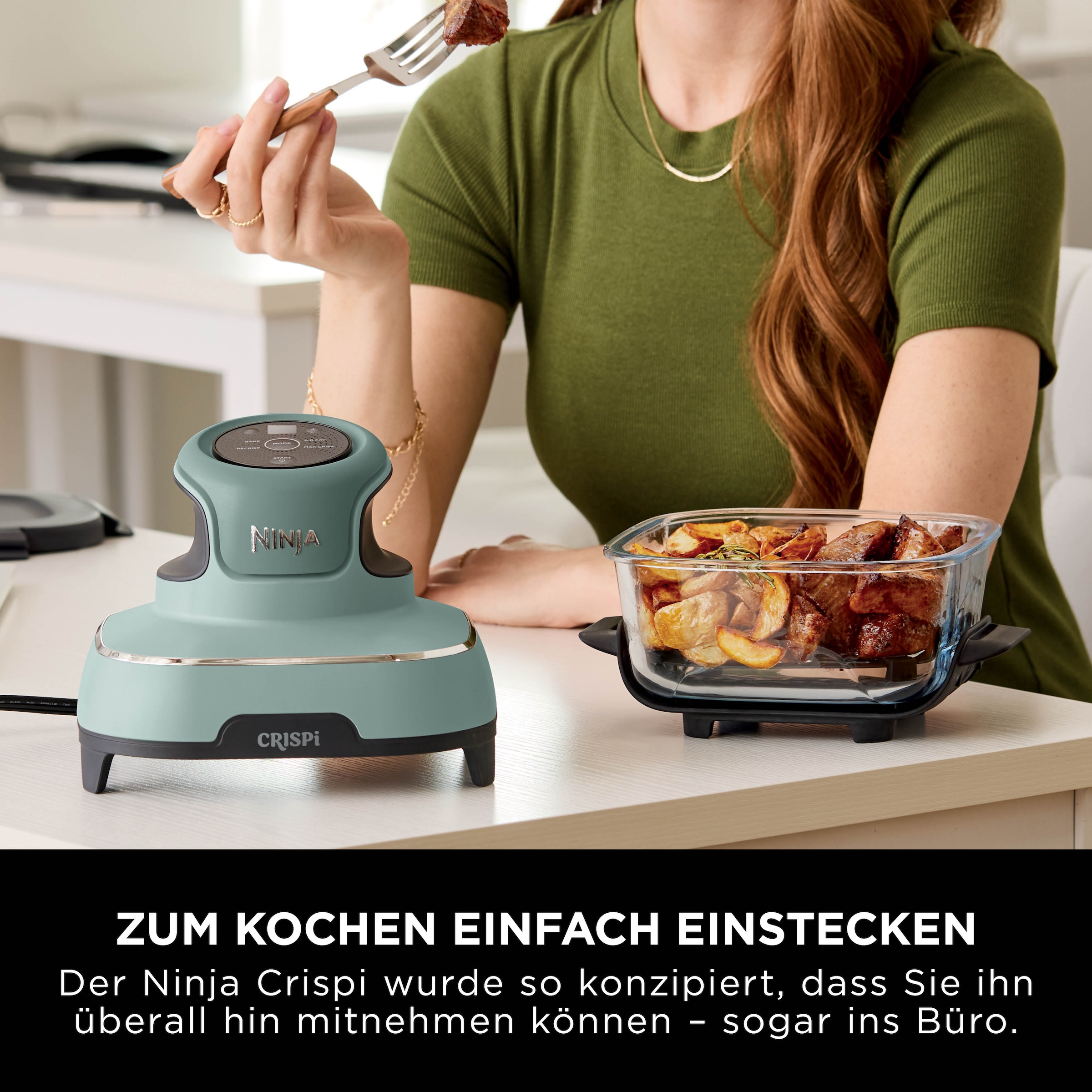 NINJA Heißluftfritteuse »CRISPi 4-in-1 Sage - FN101EUSG« 1700 W tragbar