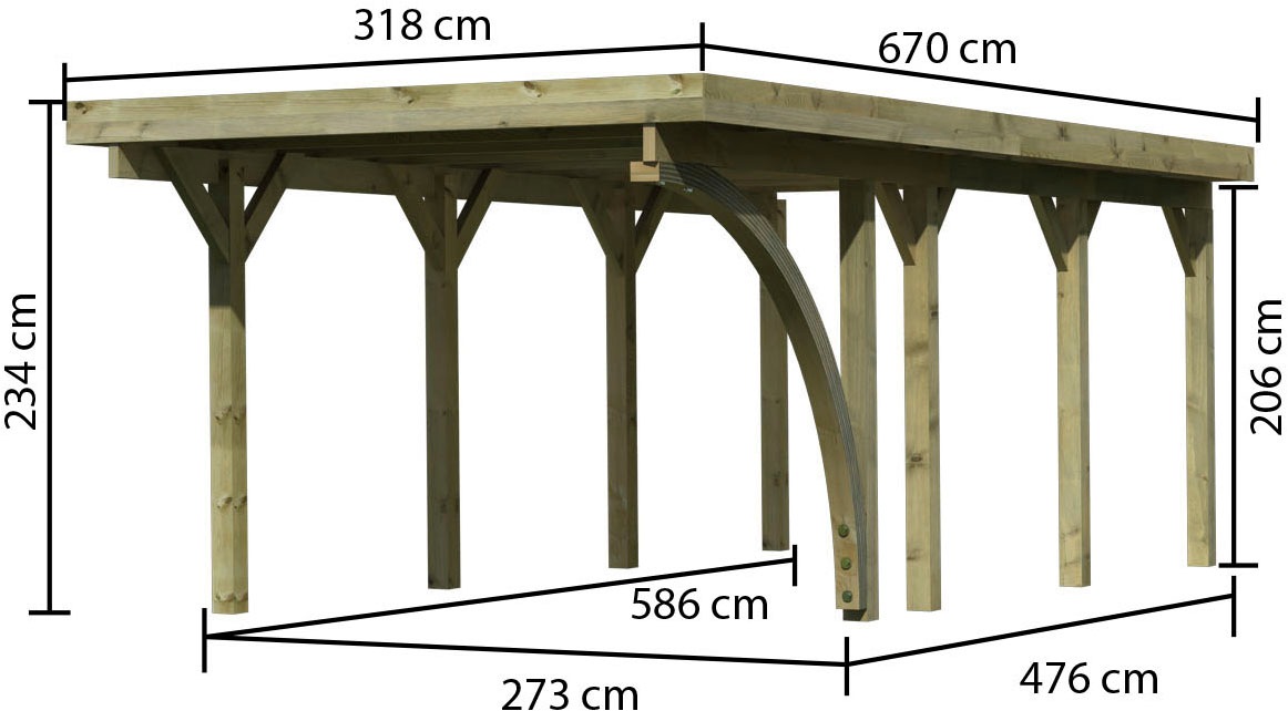 Karibu Einzelcarport »»Classic 2 SET« Stahl-Dach Variante B, mit einem Einfahrtsbogen«, Masivholz, 250 cm, KDI, aus Masivholz