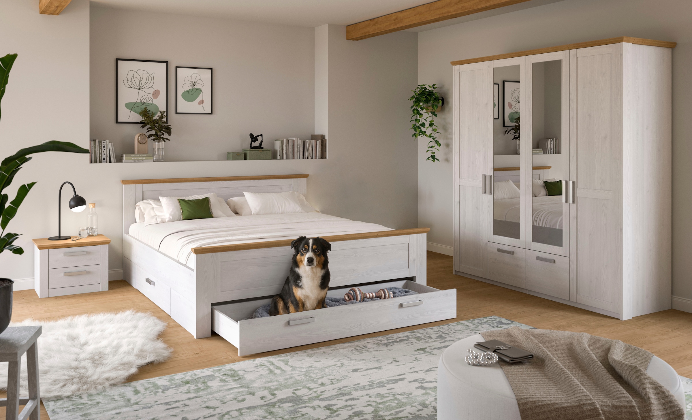 Home affaire Schlafzimmer-Set »COSENZA, TOPSELLER!, 3-teilig, Kleiderschrank, Bett & Nachttisch« Matratzengröße 180x200 cm, viel Stauraum, ohne Lattenrost & Matratze, 3 tlg. tlg. Schlafzimmer, Schlafen, Set, Kombination, Bettanlage