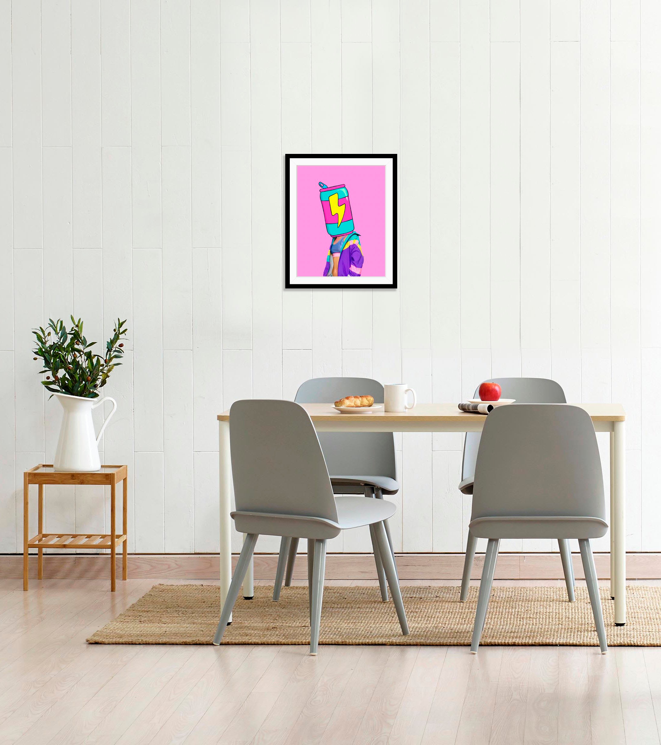 queence Bild »Energy«, Frau-Kunst-Comic-Lebensmittel, (1 St.), HD Premium Poster-Druck inkl. Holzrahmen