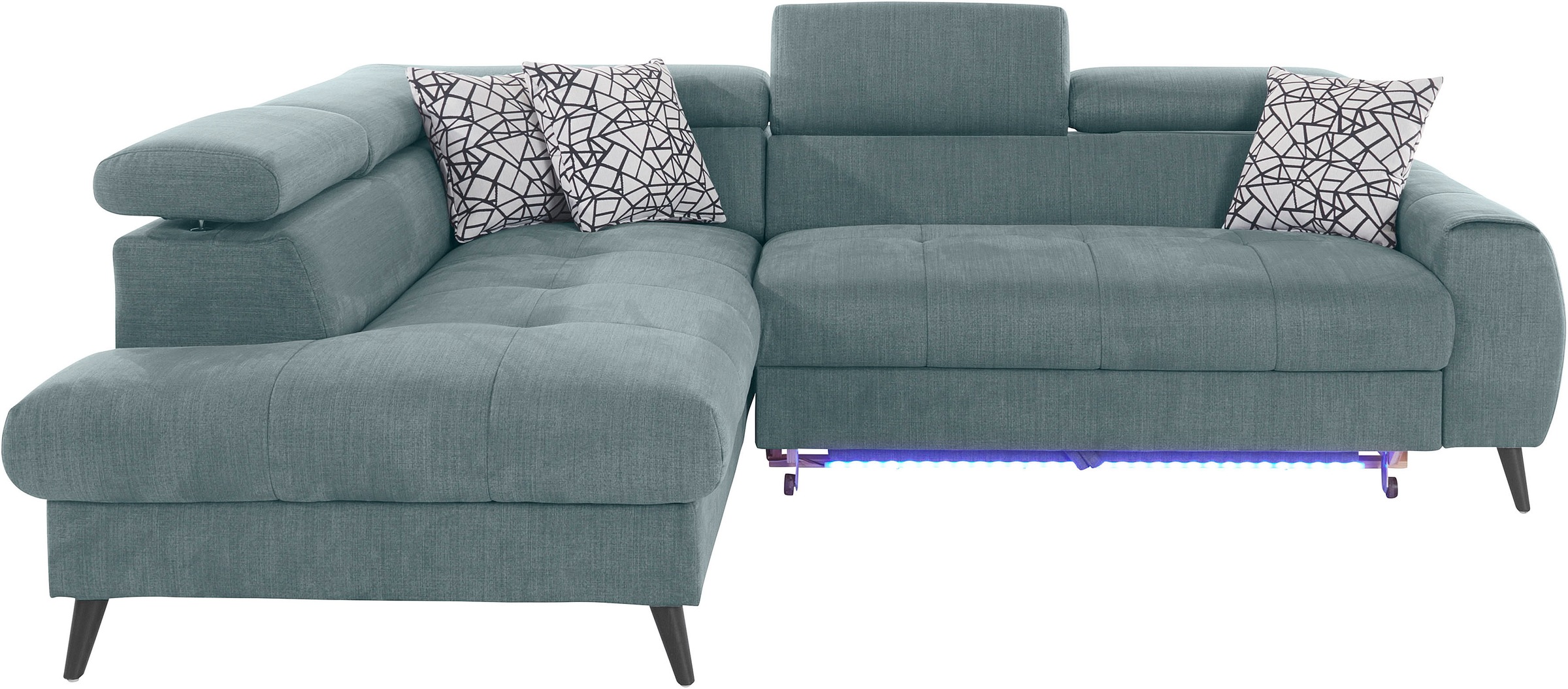 COTTA Ecksofa »Mia L-Form mit 3 Zierkissen«, wahlweise mit Bettfunktion, Bettkasten, Beleuchtung & Wireless-Charger