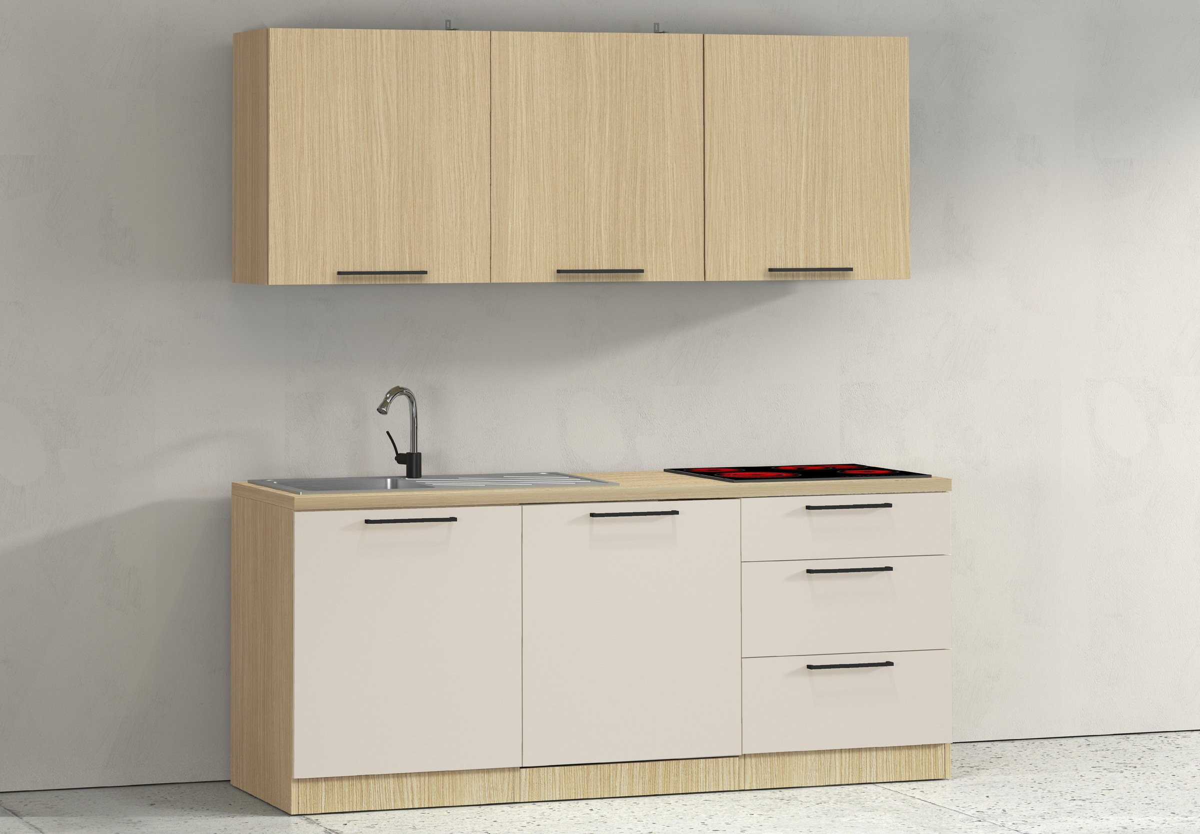KOCHSTATION Küchenzeile »Luna, Küchenzeile mit Spüle + Siphon, ohne E-Geräte« Breite 182 cm,Türen mit Soft-Close Funktion, Metalgriffe,Made in Italy