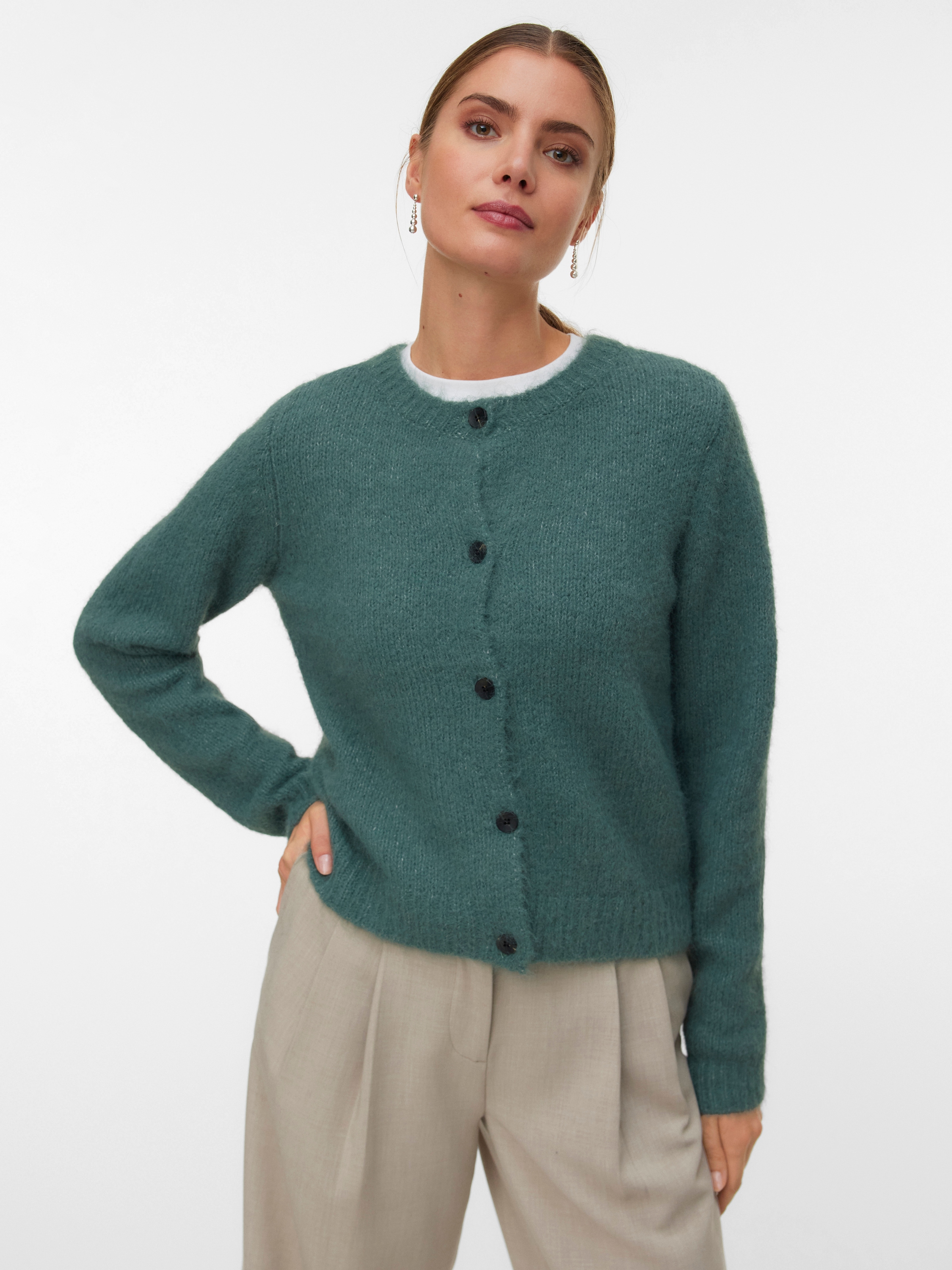 Vero Moda Strickjacke "VMNOVAH LS O-NECK BUTTON CARDI GA NOOS" Materialmix, regular fit
