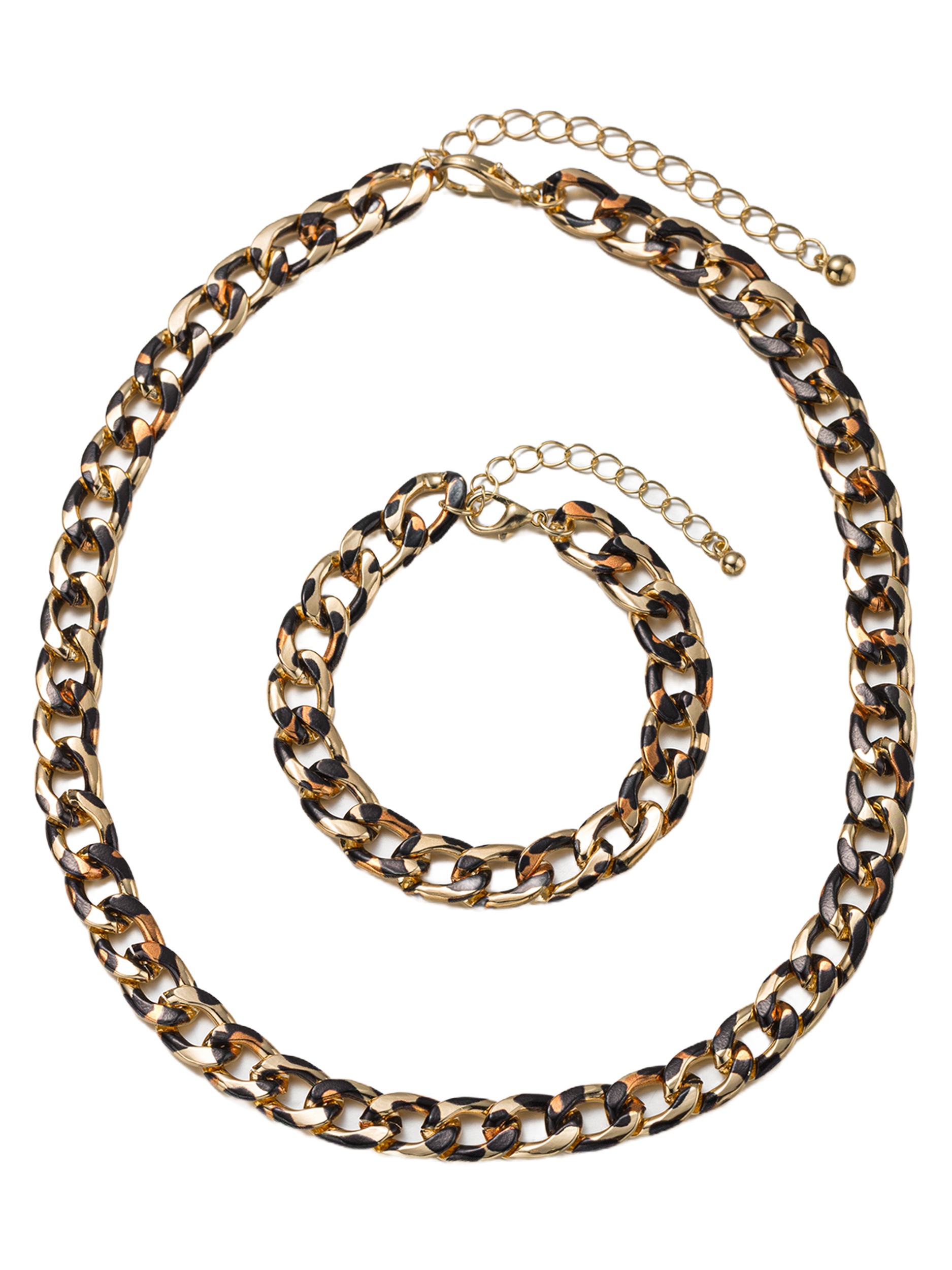 Ketten und Armband Set "Multipack Schmuck Geschenk Kupfer Armkette Halskette Animalprint", gold (gelbgoldfarben, schwarz), ANISTON JEWELRY & WATCHES,