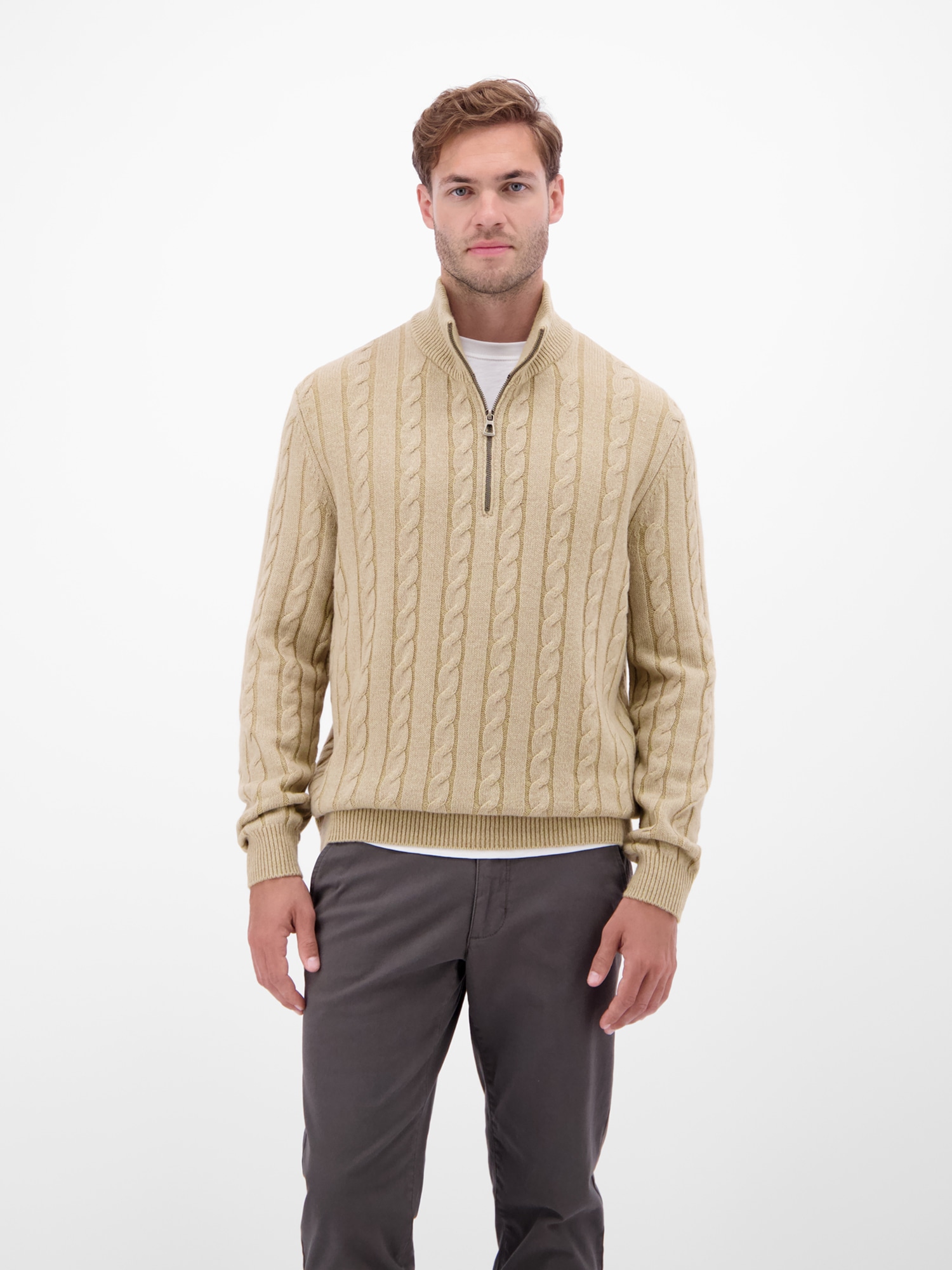 LERROS Strickpullover »LERROS Troyer mit Zopfmuster - Klassik trifft Coolness«