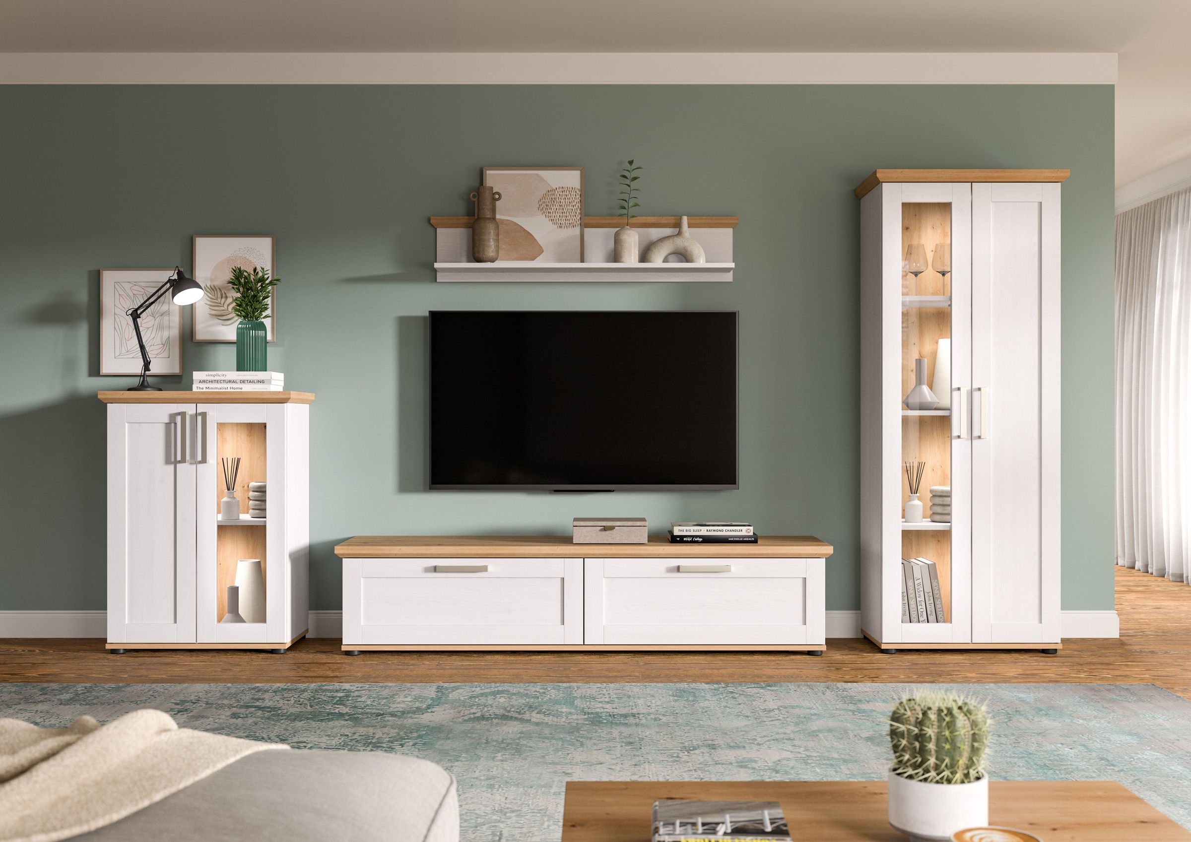 Home affaire Wohnwand »Cosenza«, (Set, 4 St.), Cosenza, Breite: 336 cm,2xVitrine,Lowboard, Wandboard