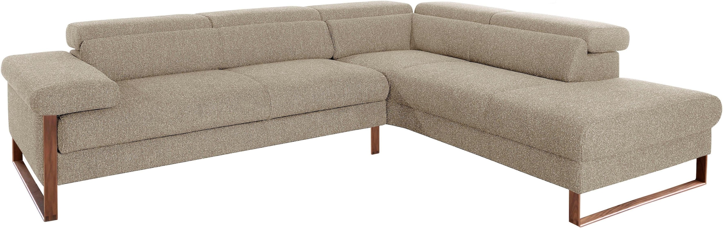 W.SCHILLIG Ecksofa »finn, Designsofa mit tollem Sitzkomfort, bequem, L-Form«, German Design Award 2016, Fußgestell Nussbaum natur, Breite 281 cm