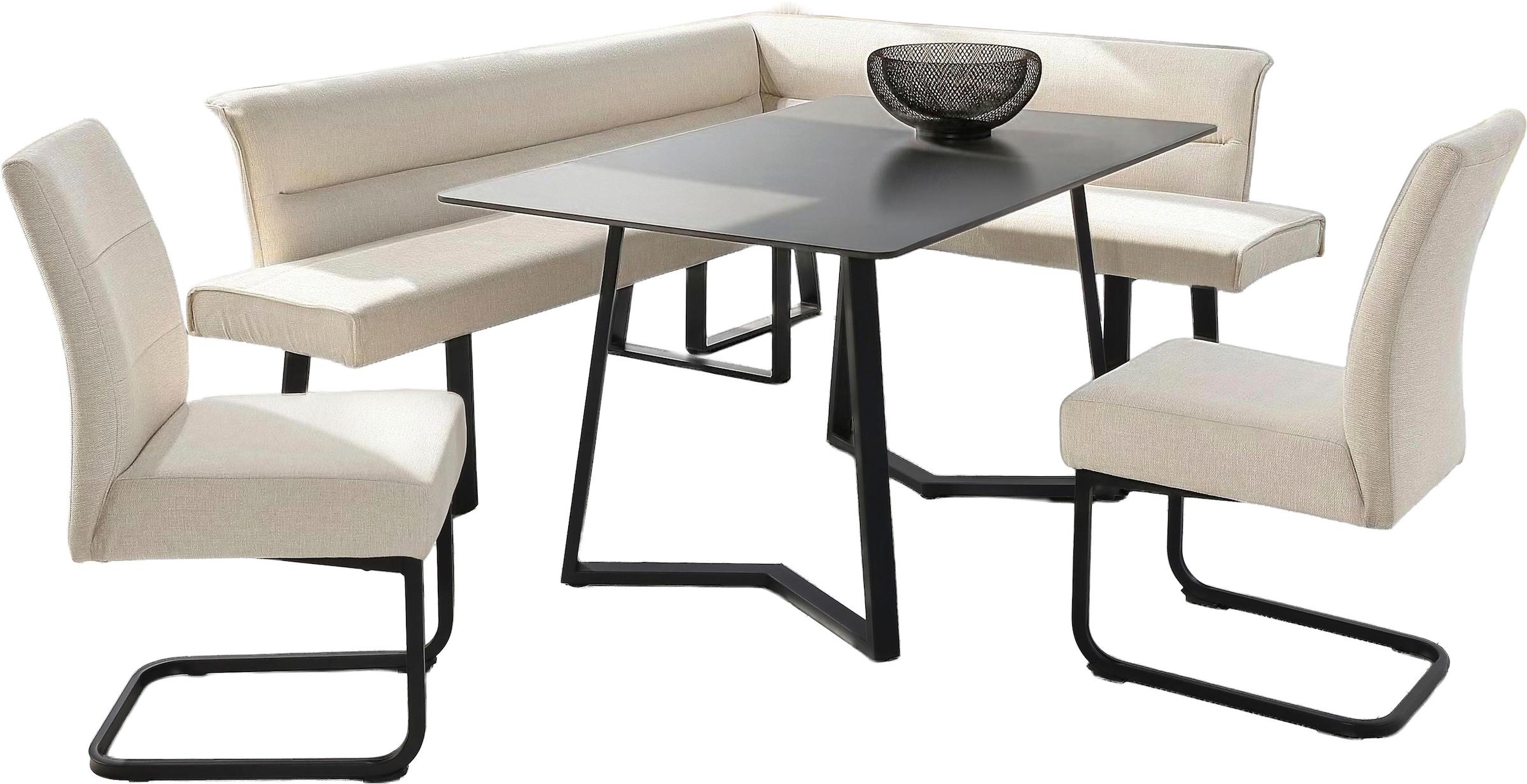 Jockenhöfer Gruppe Eckbankgruppe »Tisch, Bank und 2 Stühle, Taschenfederkern« Set, 4 tlg. Tisch (140x90cm) schwarz, Bank und Stühle anthrazit oder beige