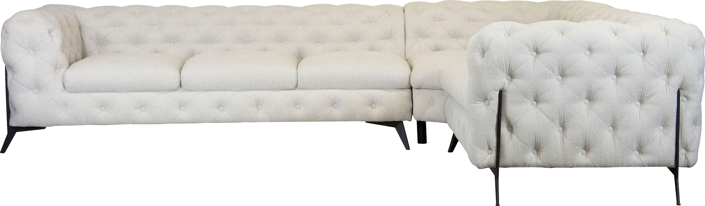 Leonique Chesterfield-Sofa »Amaury L-Form«, großes Ecksofa, Chesterfield-Optik, Breite 323 cm, Fußfarbe wählbar