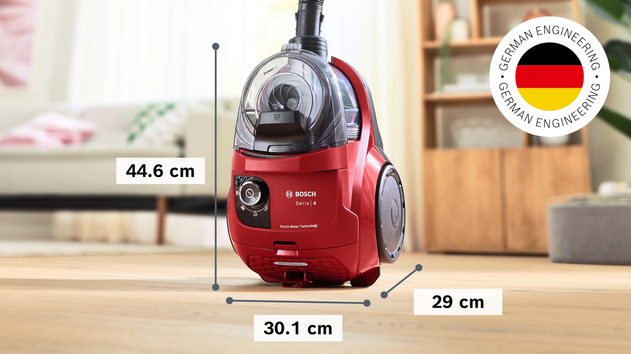 BOSCH Bodenstaubsauger »Serie 4 BGS21CAR, Hygiene-Filter, XXL-Polsterdüse, XXL-Fugendüse«, 750 W, beutellos, 10 J. Motorgarantie, ideal zur Fahrzeug-Innenreinigung, kompakt, rot