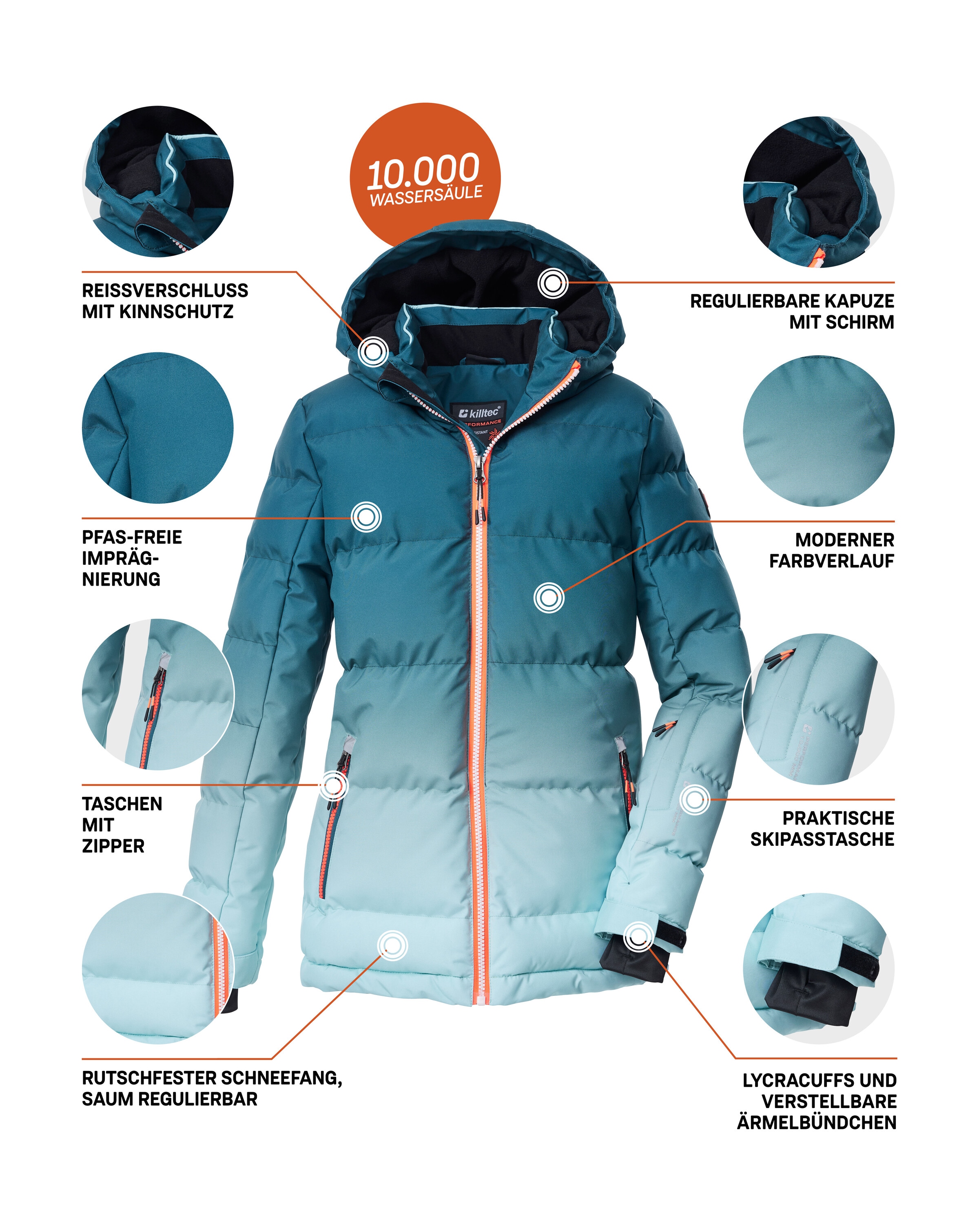 Killtec Skijacke »KSW 330 GRLS SKI QLTD JCKT«, Wasserabweisende Winterjacke, atmungsaktiv, verstellbare Kapuze