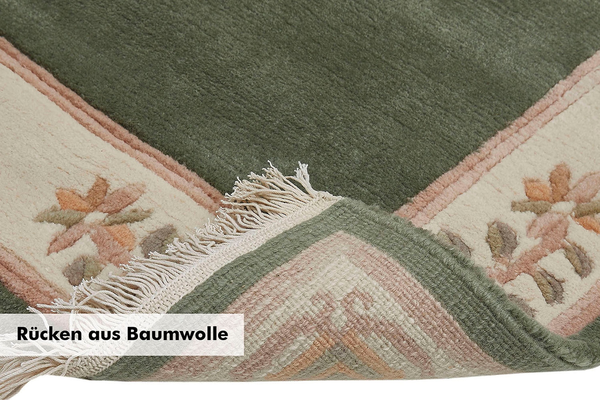 LUXOR living Wollteppich »Adour«, rechteckig, 18 mm Höhe, reine Wolle, handgeknüpft, mit Bordüre und Fransen, Wohnzimmer