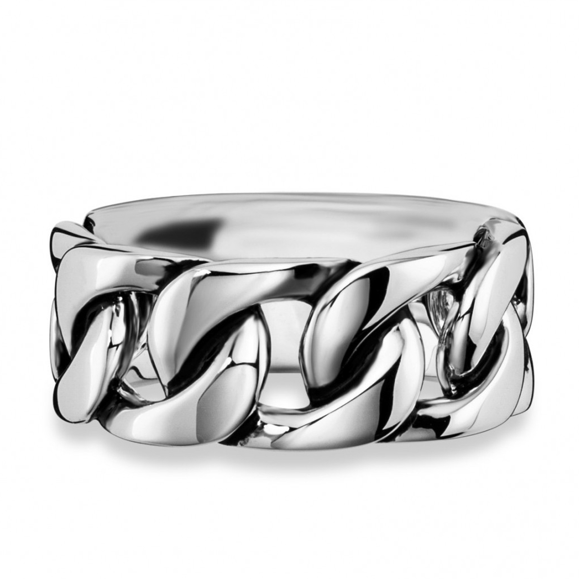 Fingerring CAÏ "925/- Sterling Silber rhodiniert Ketten-Optik" Gr. 66, weiß, Fingerringe, Herren, 066 (21,0), Silber 925 (Sterlingsilber), Fingerring