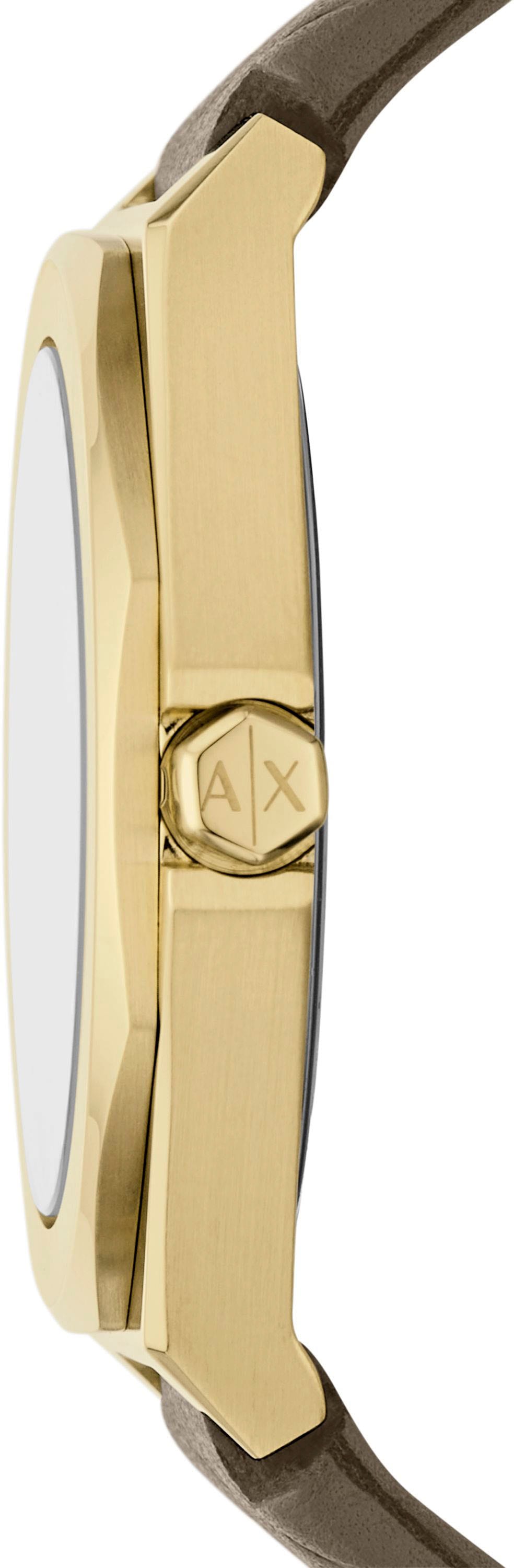 ARMANI EXCHANGE Quarzuhr, Armbanduhr, Damenuhr, Lederarmband, analog, Glassteine