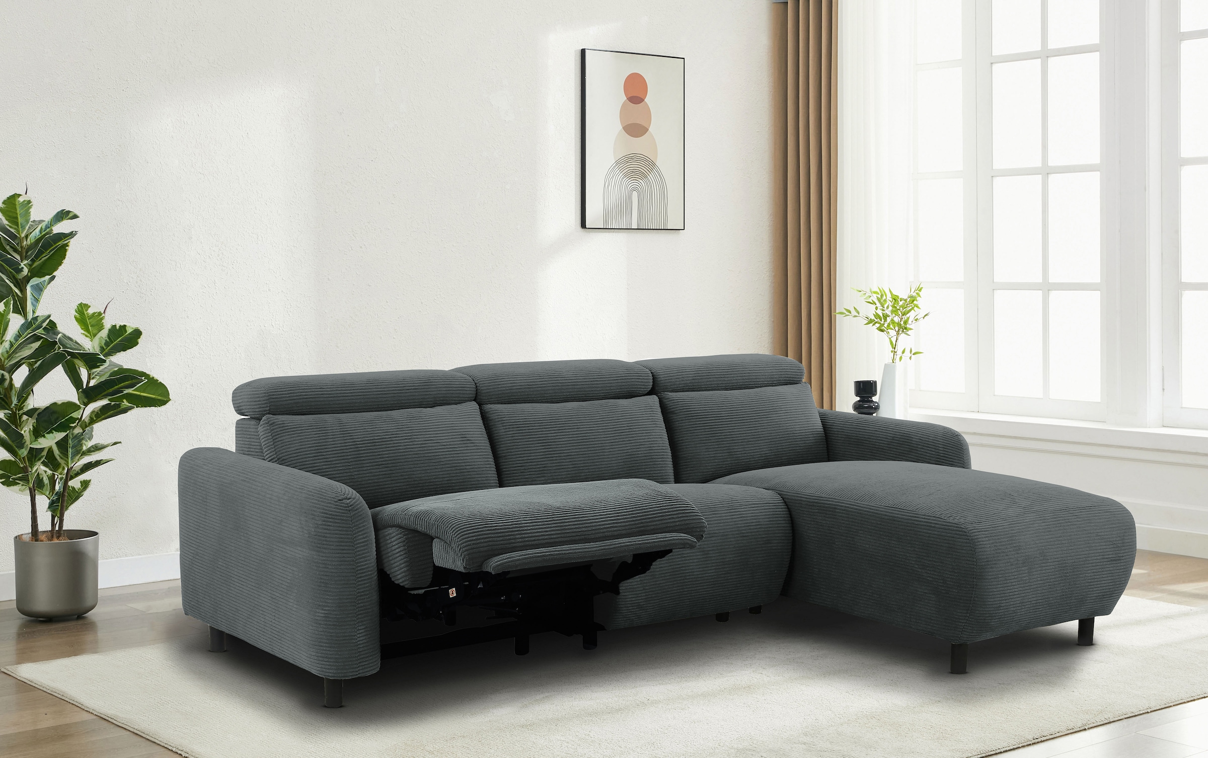 Home affaire Ecksofa »SKAANE Struktur, L-Form, 274 cm, manuelle u. elektrische Funktion,«, Kopfteilverstellung, Relax-und Liegefunktion, Federkernpolsterung