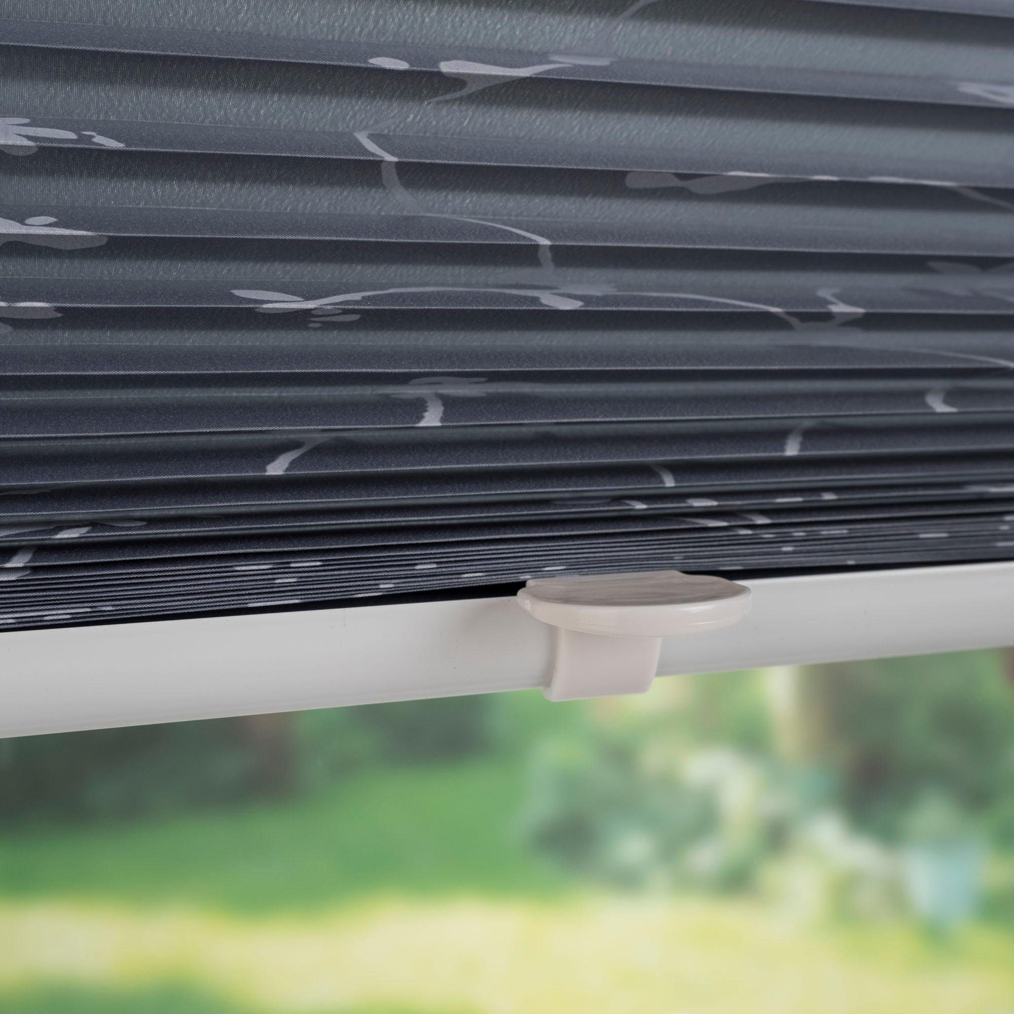 Thumbnail - Liedeco Plissee "Klemmfix-Plissee Ranke grau" Lichtschutz ohne Bohren verspannt Klemmfix-Plisse mit floralem Druck