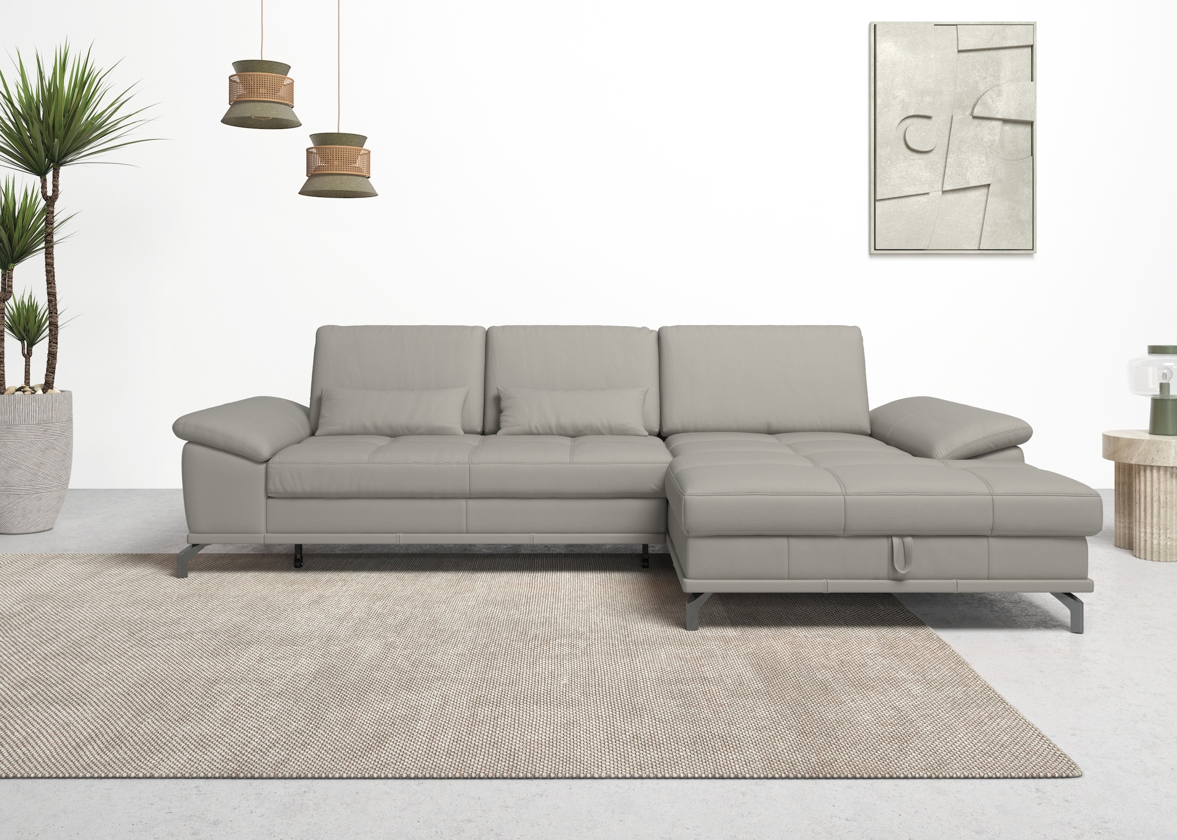 OTTO home Ecksofa "Costello L-Form, B: 301cm, Sitztiefen & Armteilverstellung, Federkern" 3 Nierenkissen, mit Schlaffunktion & Bettkasten