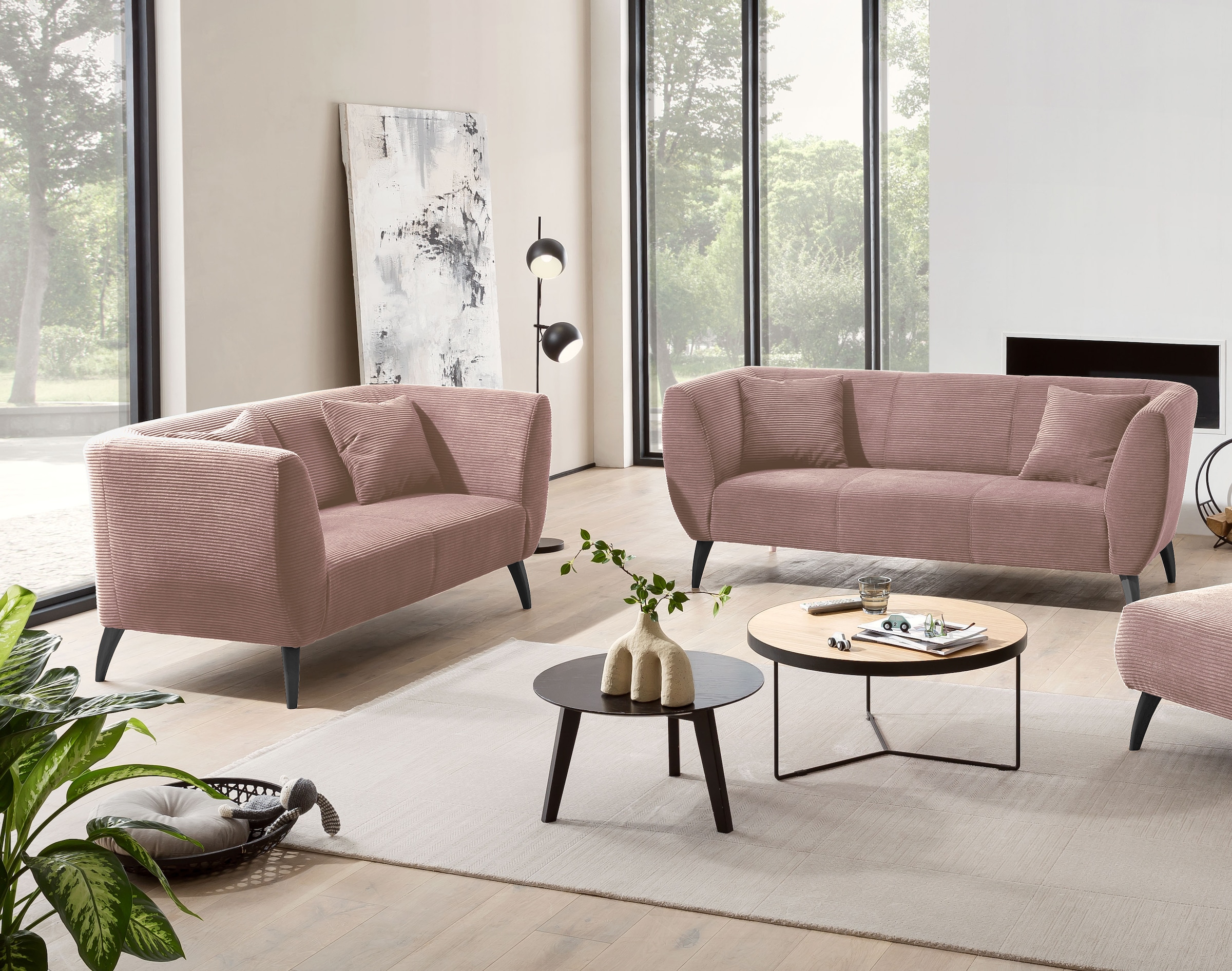 Home affaire Polstergarnitur "Colori modern und bequem, schmale Armlehnen, tolle Detailverarbeitung" Set, 3-Sitzer und 2-Sitzer, 2 Stk. tlg. zwei verschiedene Fußfarben wählbar