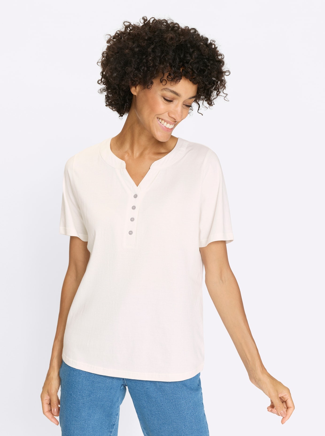 Kurzarmshirt CLASSIC BASICS "Kurzarm-Shirt", Damen, Gr. 38, ecru, 100% Baumwolle, unifarben, Rundhals, Shirts