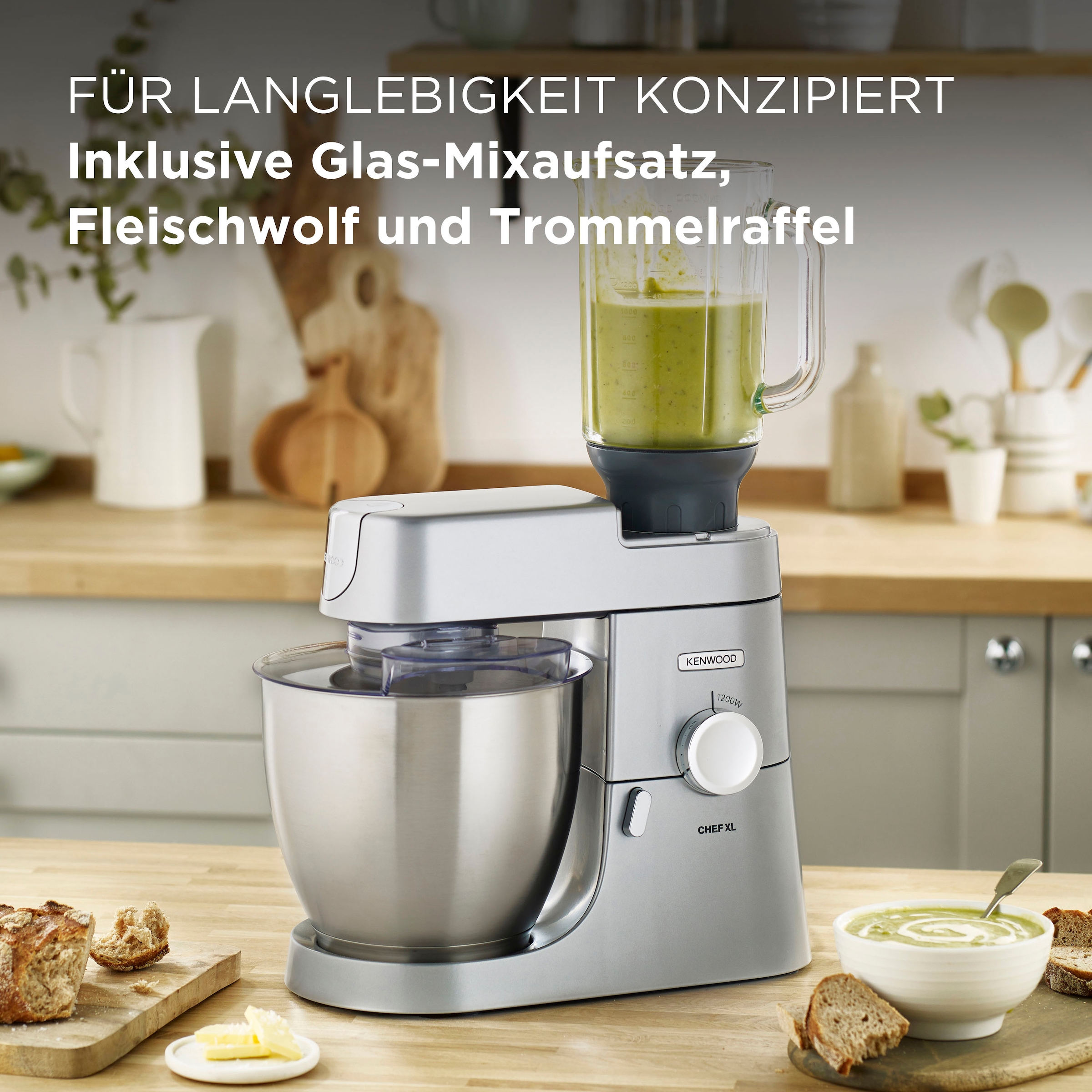 KENWOOD Küchenmaschine »Chef XL KVL4220S«, 6,7 l Schüssel, inkl.  Mixaufsatz, Fleischwolf und Trommelraffel | BAUR | Multifunktionsküchenmaschinen