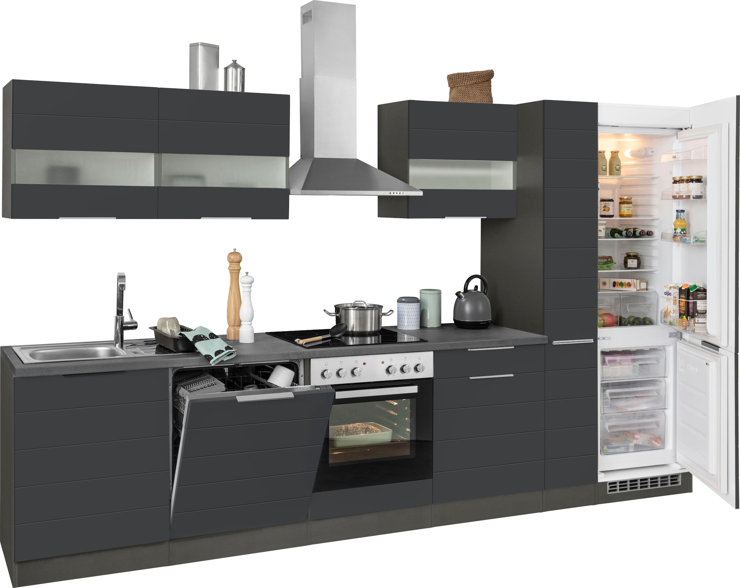 HELD MÖBEL Küche »Luhe«, 330 cm breit, wahlweise mit oder ohne E-Geräten,  gefräste MDF-Fronten kaufen | BAUR