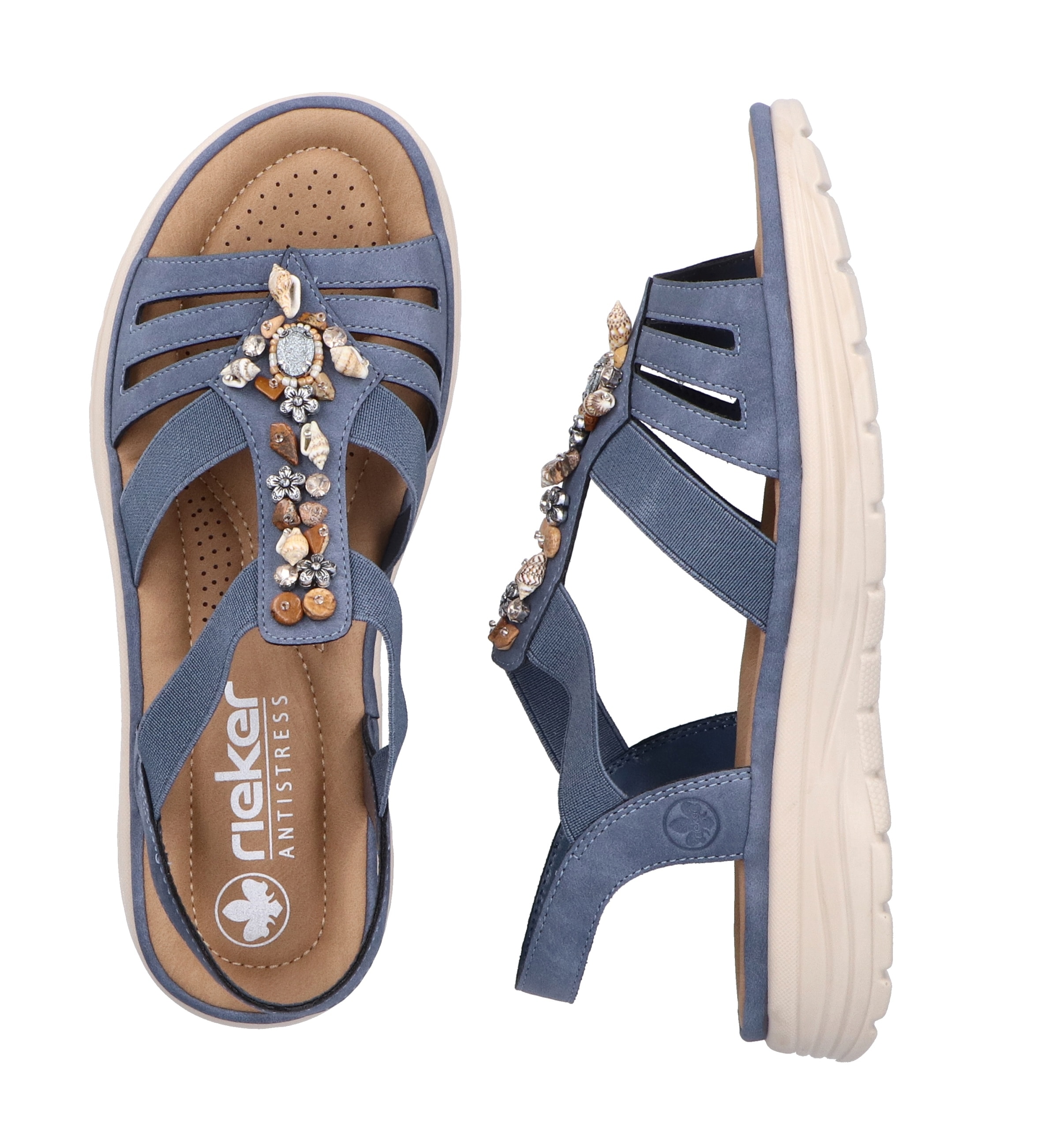 Rieker Sandale, Sommerschuh, Riemchensandalette, Schmuckverzierung, Gummizüge