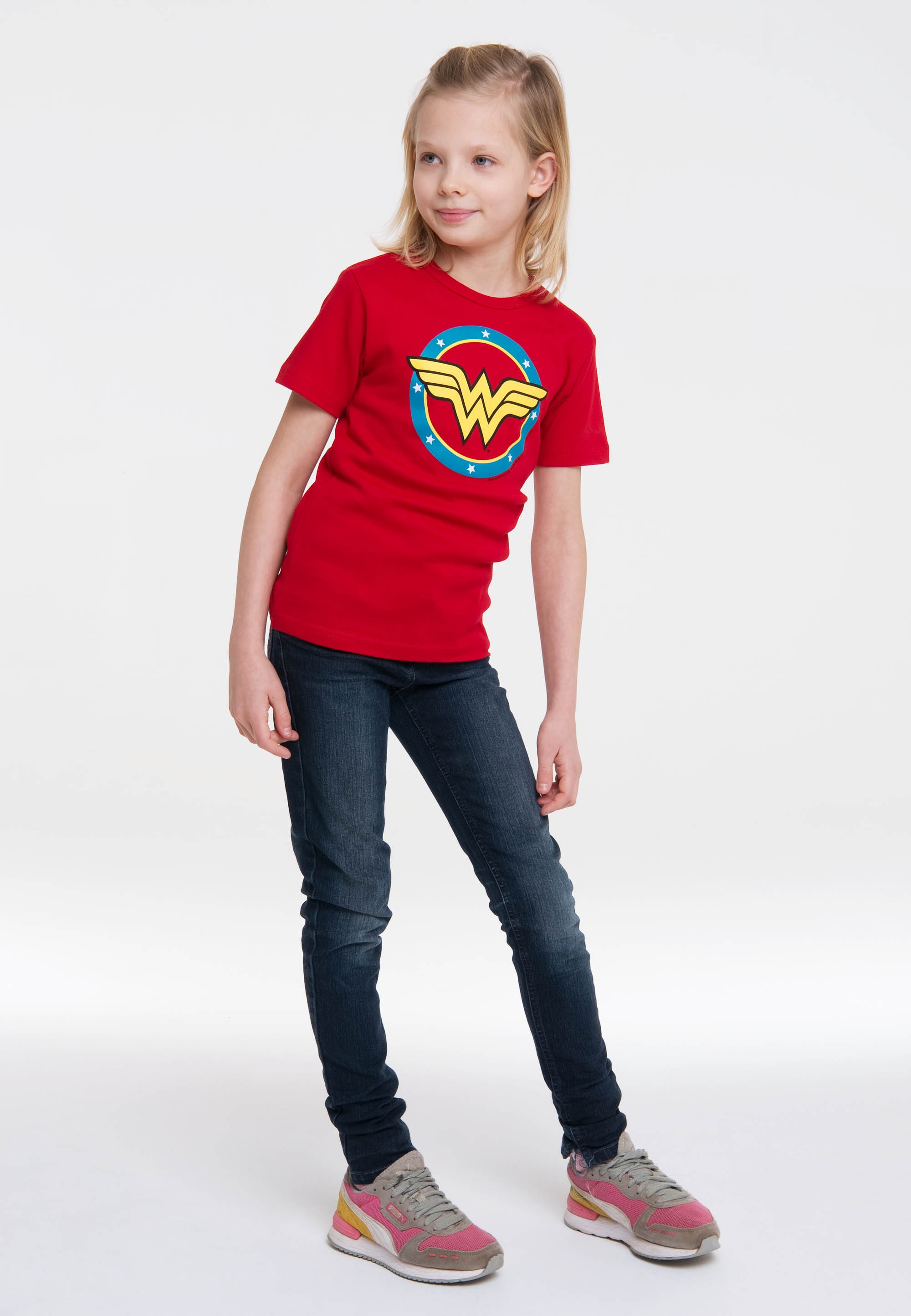 T-Shirt LOGOSHIRT "DC - Wonder Woman Logo Circle", Mädchen, Gr. 92/98, rot, 100% Baumwolle, bedruckt, normal, Rundhals, Shirts T-Shirt, mit Wonder Woman-Logo 2