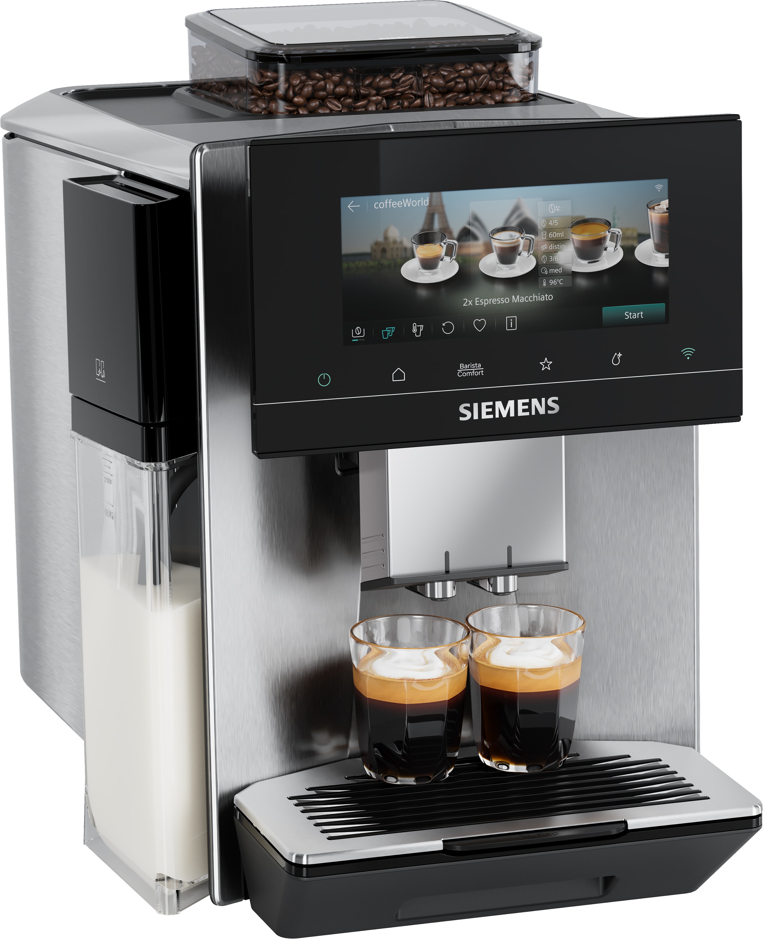 SIEMENS Kaffeevollautomat "EQ900 TQ923EZ3, autom. Reinigung, 41 versch. Getränke, XL-Getränke" farbiges 6.8 TFT-Display, individuelle Aromaeinstellung, Edelstahl