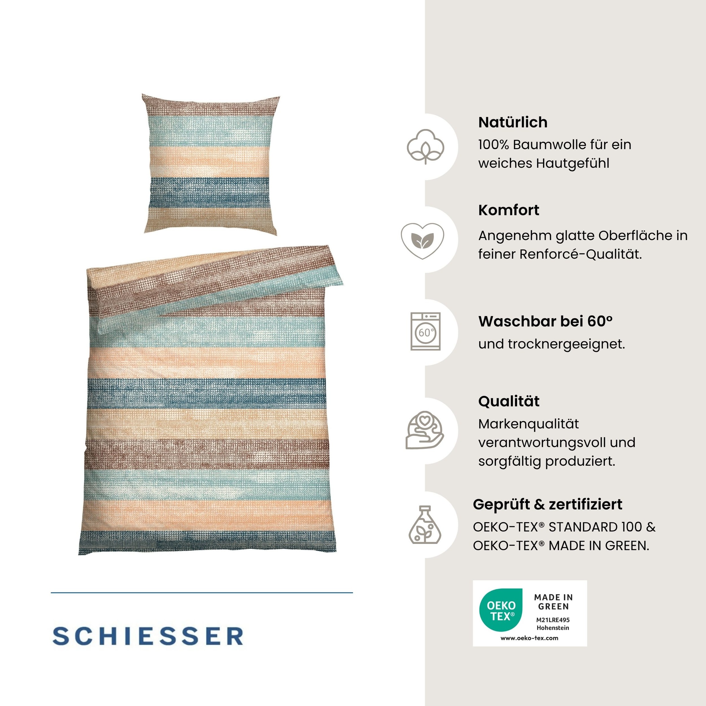 Schiesser Bettwäsche "Emilia aus weicher Baumwolle und texturierten Streifen" 2 Stk. OEKO-TEX MADE IN GREEN