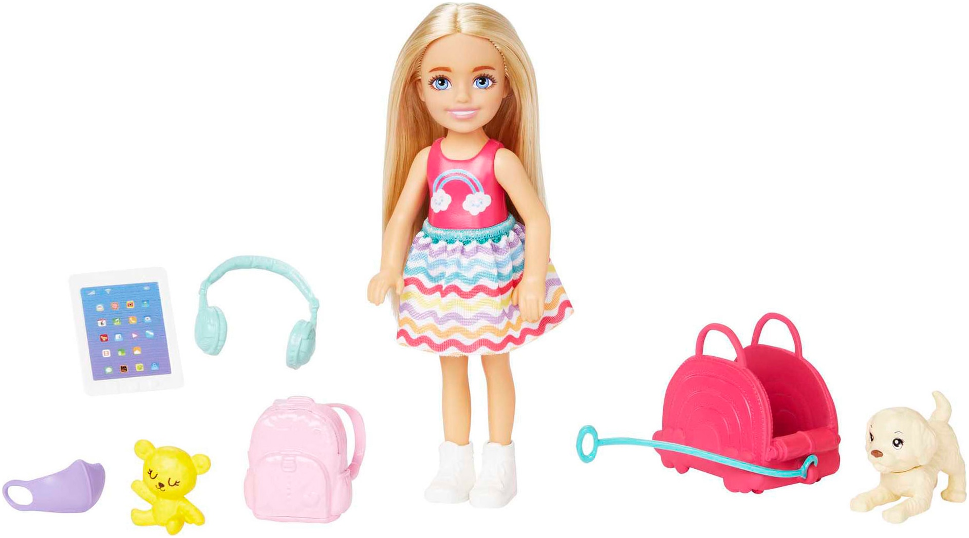 Barbie Anziehpuppe »Dreamhouse Adventures, Chelsea Reiseset«, mit Hündchen und Accessoires