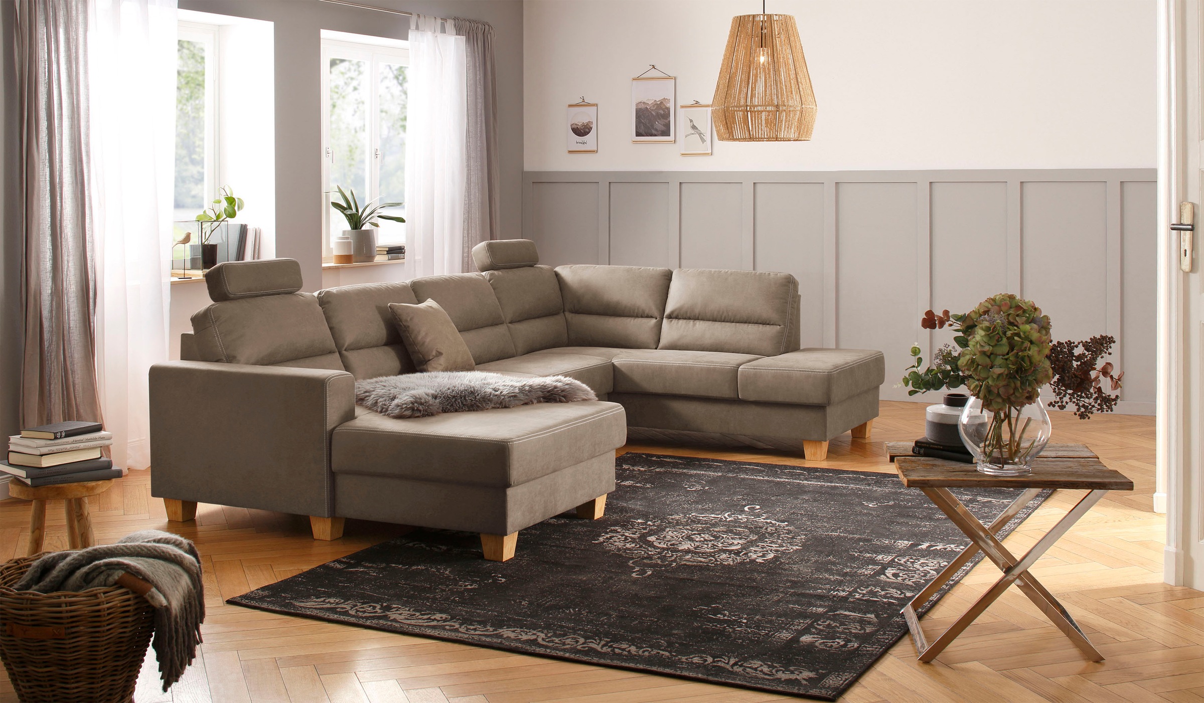 Home affaire Wohnlandschaft "Navan, komfortabel mit viel Platz, U-Form" wah günstig online kaufen