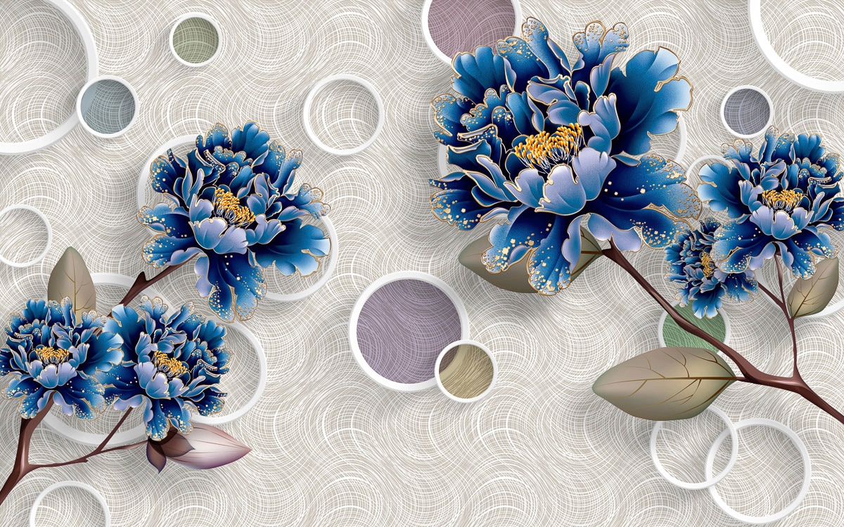 Papermoon Fototapete "Muster mit Blumen blau"