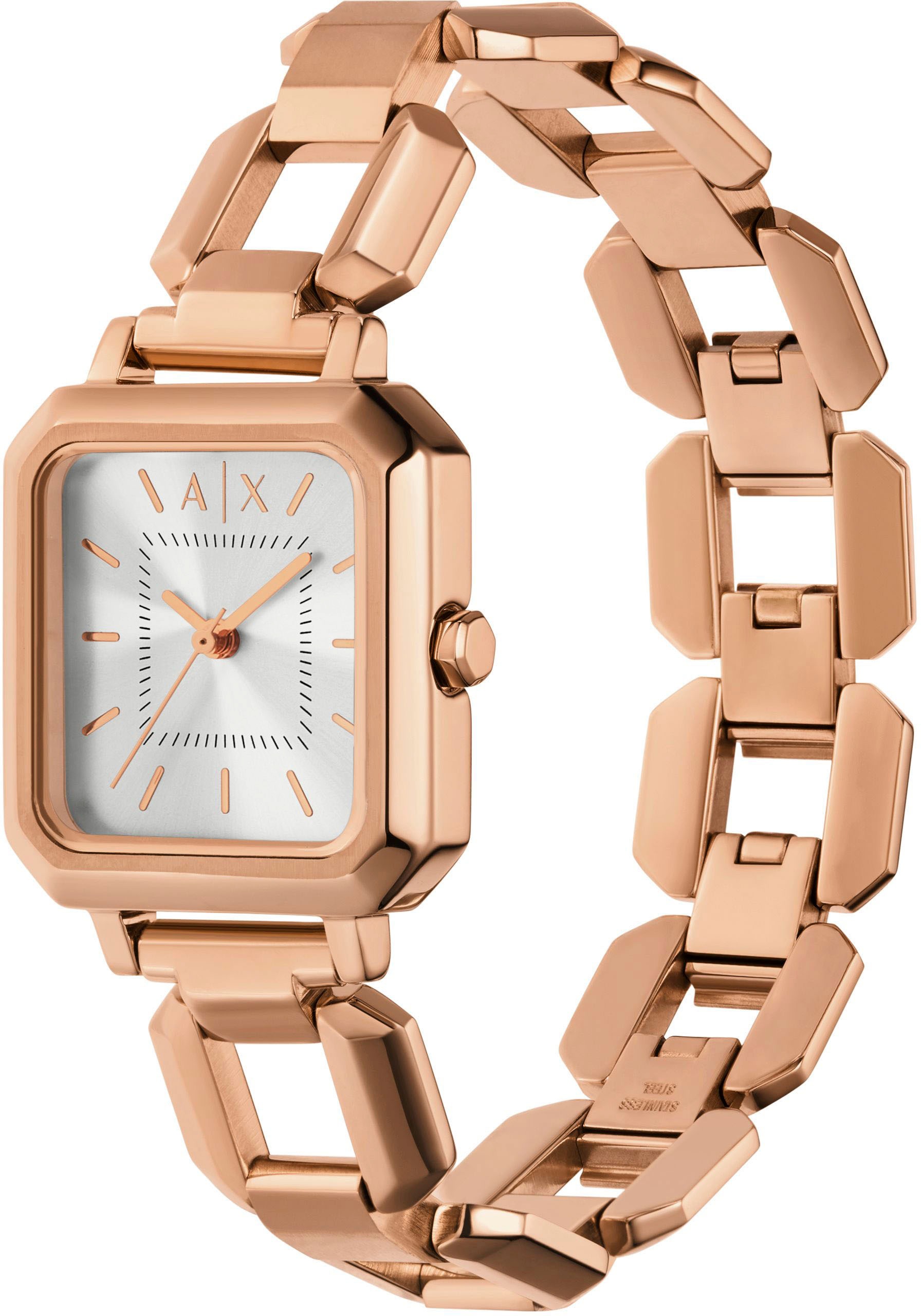 ARMANI EXCHANGE Quarzuhr, (Set, 2 tlg., mit Halskette), Armbanduhr, Damenuhr, Edelstahlarmband, Ideal auch als Geschenk