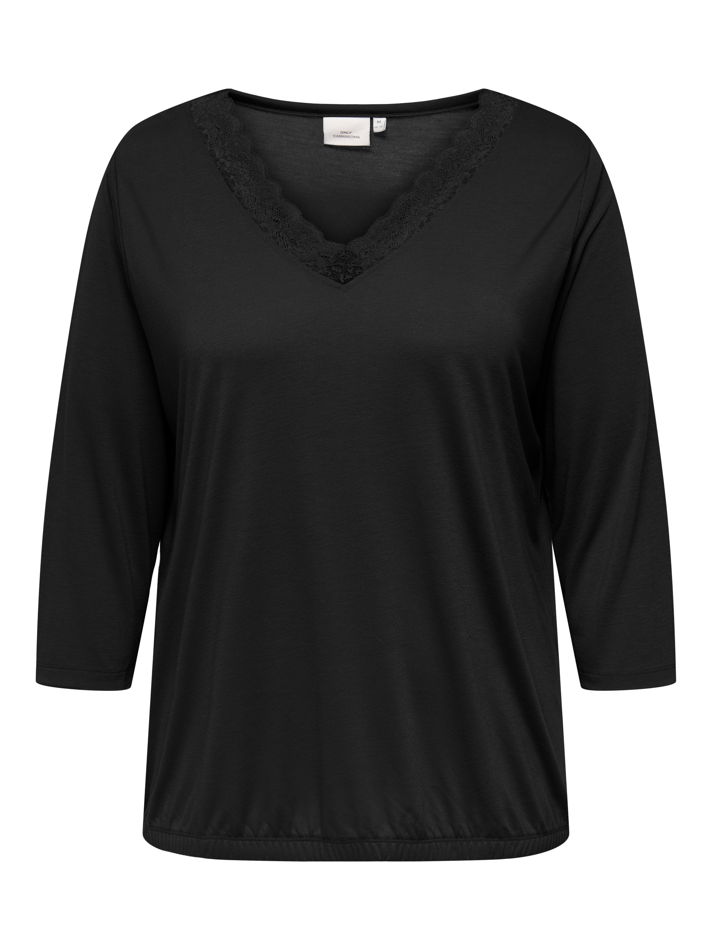 Thumbnail - ONLY CARMAKOMA Langarmshirt "CARJULIA LACE V-NECK 3/4 TOP JRS"
