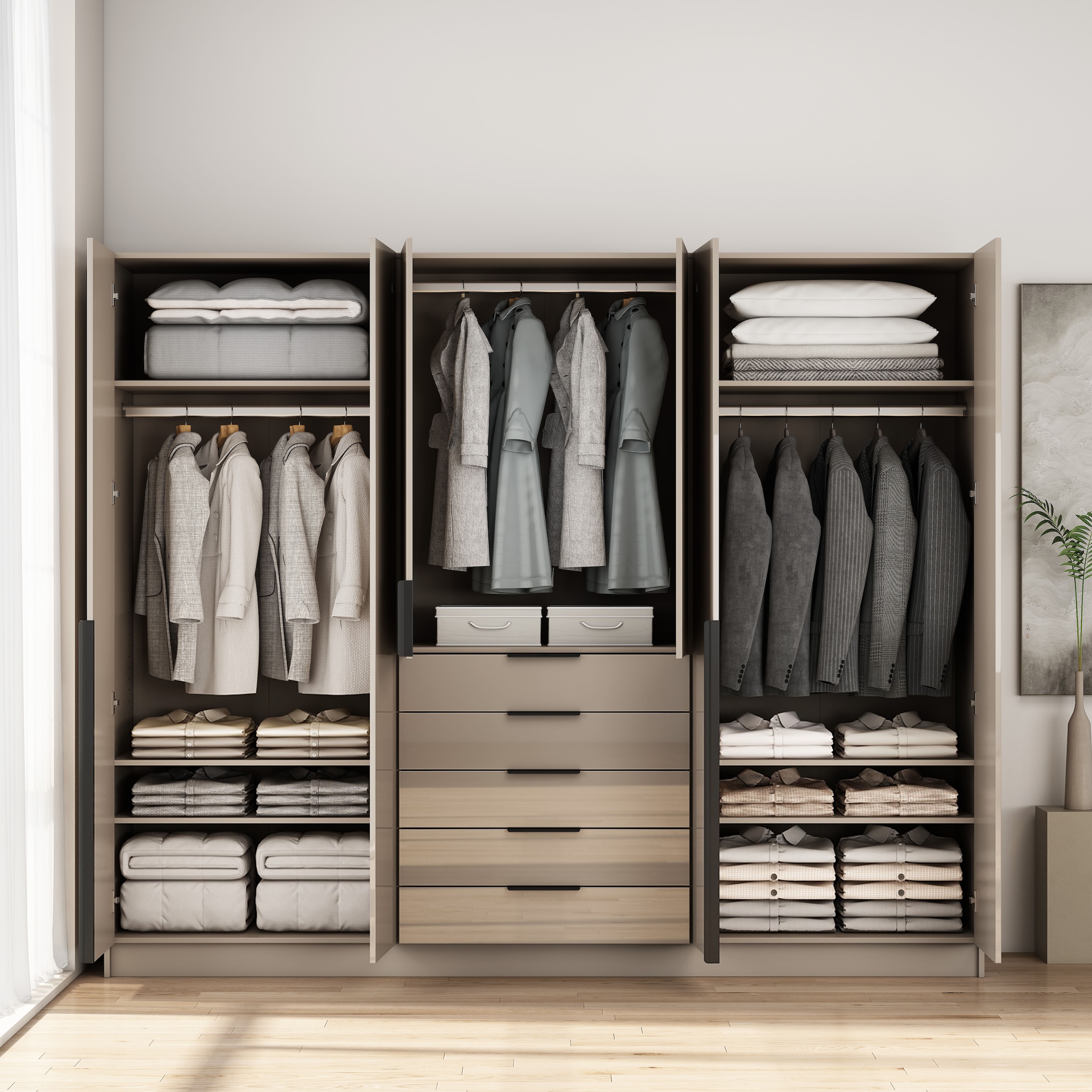 OTTO home Kleiderschrank »Annor Schlafzimmerschrank Breite 242cm hochglanz Schrank Garderobe« Drehtürenschrank mit perfekter Innenausstattung - elegante Türgriffe