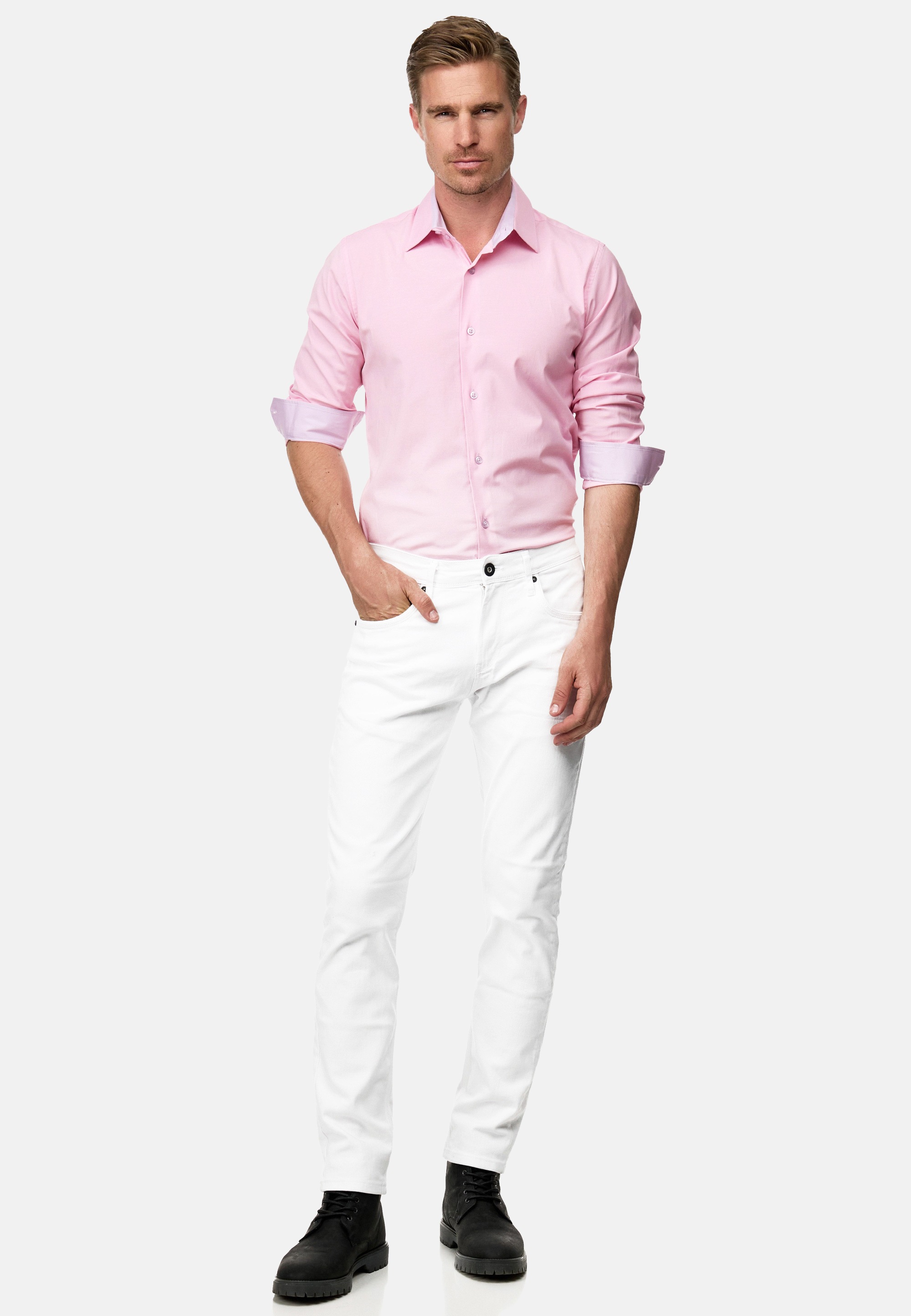 Rusty Neal Langarmhemd mit farblich abgesetztem Innenkragen günstig online kaufen