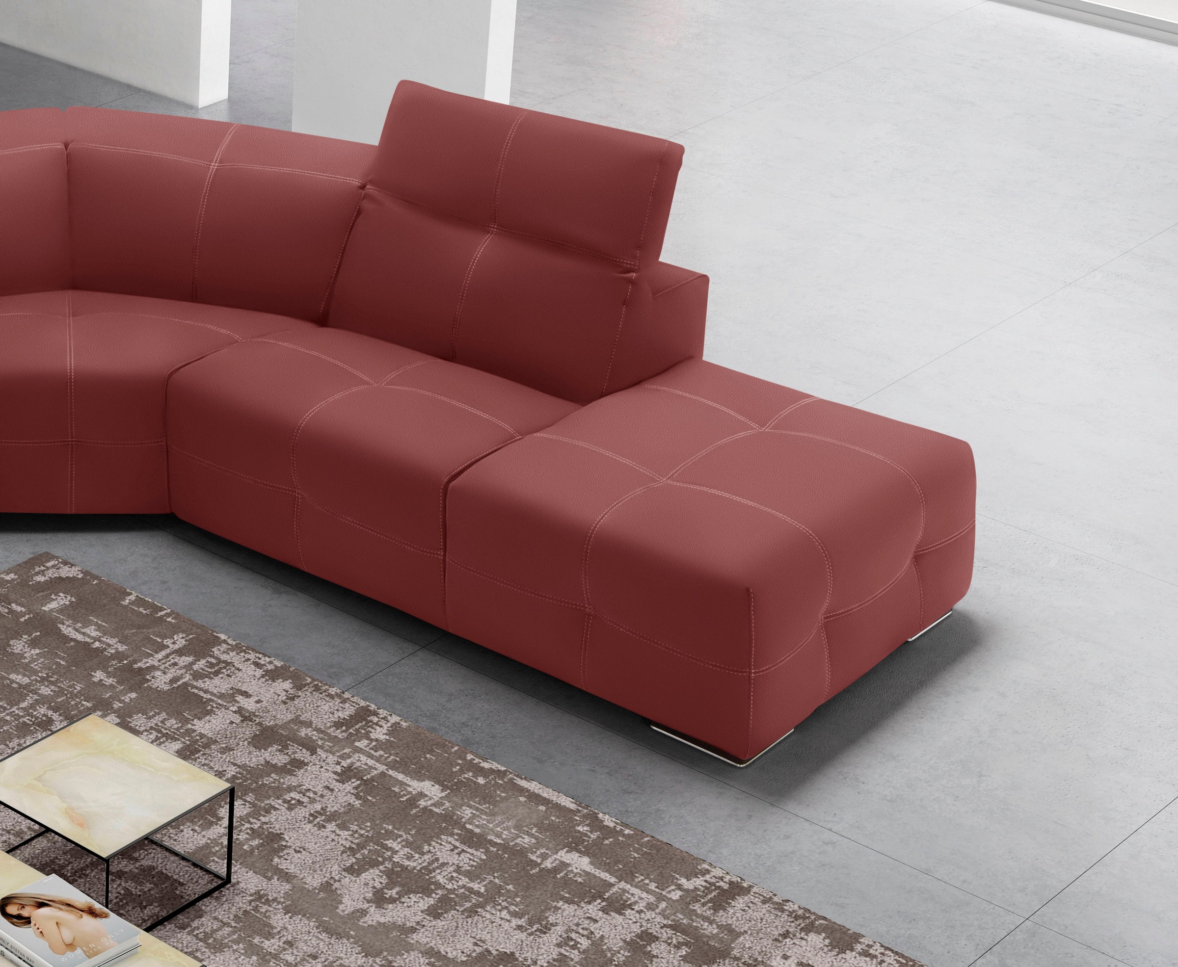 Ecksofa EGOITALIANO "Sauvanne, Designsofa der Extraklasse, elegant und bequem", rot (burgundy), B:300cm H:100cm T:274cm, Leder »BULL« (echtes Rindsleder). Geschliffenes, pigmentiertes und behandeltes Rindsleder mit einer Dicke von 1, 3-1, 5 mm. Dieses Led 7