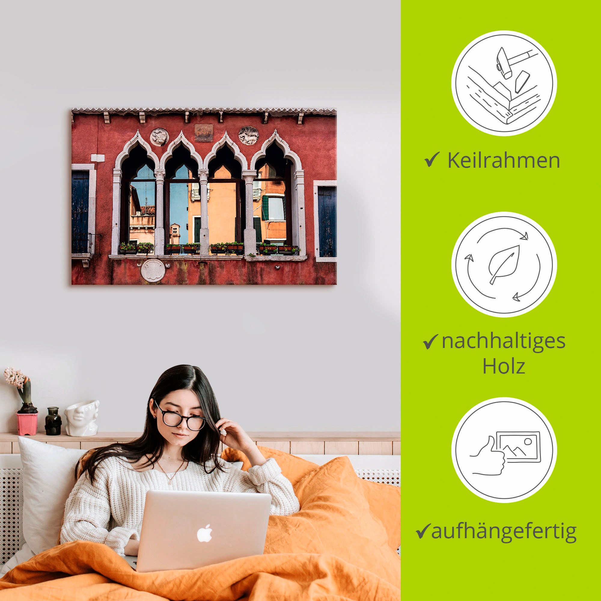 Artland Wandbild »Historische Gebäude Altstadt von Venedig«, Fenster & Türen, (1 St.), als Leinwandbild, Poster, Wandaufkleber in verschied. Größen