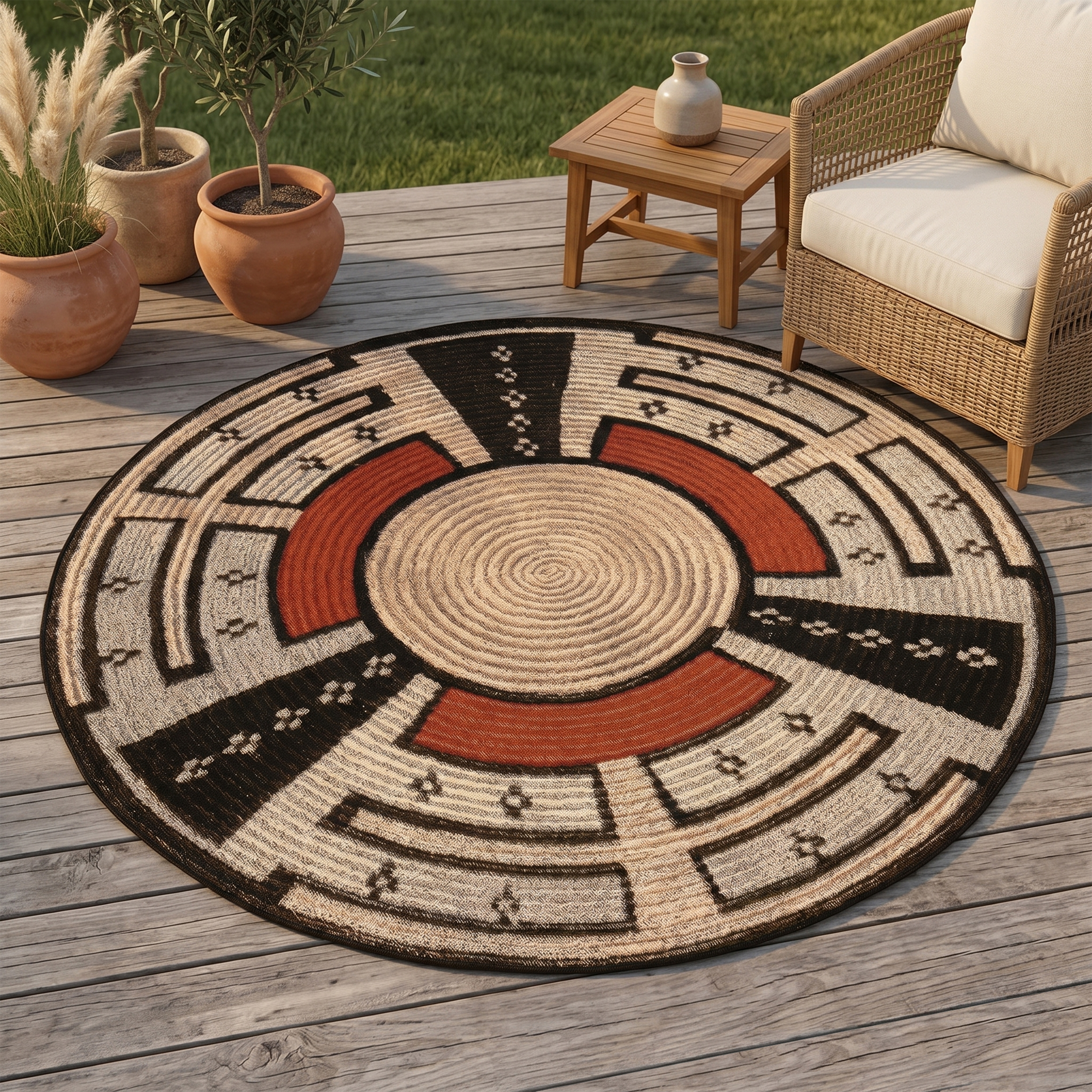 Gino Falcone Teppich "Outdoor-Africa 44" rund 5 mm Höhe Flachgewebe, In- und Outdoor geeignet, Wohnzimmer
