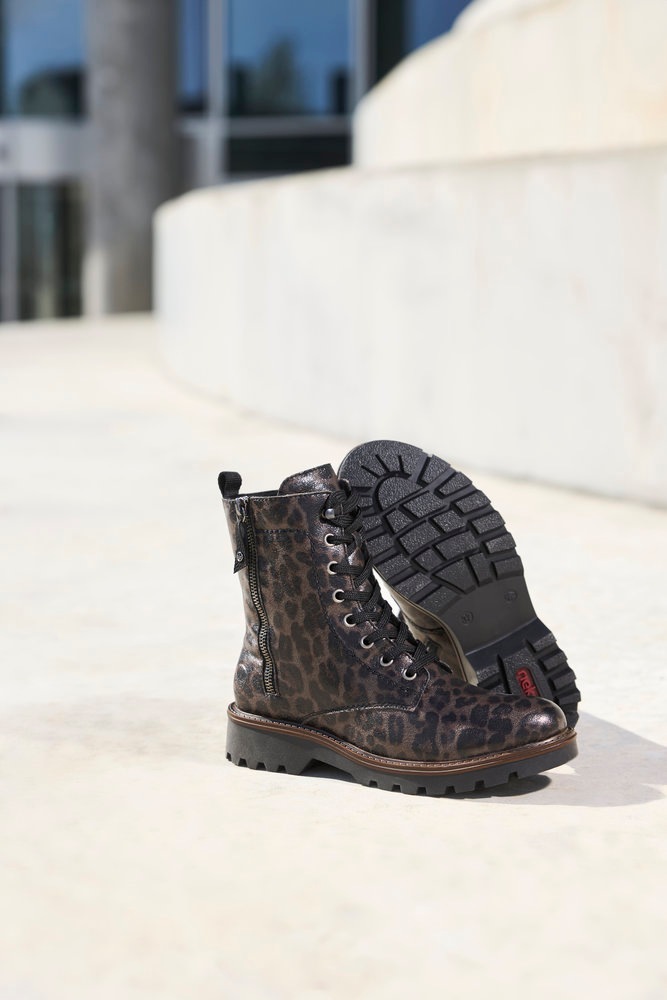 Thumbnail - Rieker Winterstiefelette Winterboots, Schnürstiefelette, Blockabsatz, in aktueller Leo-Optik