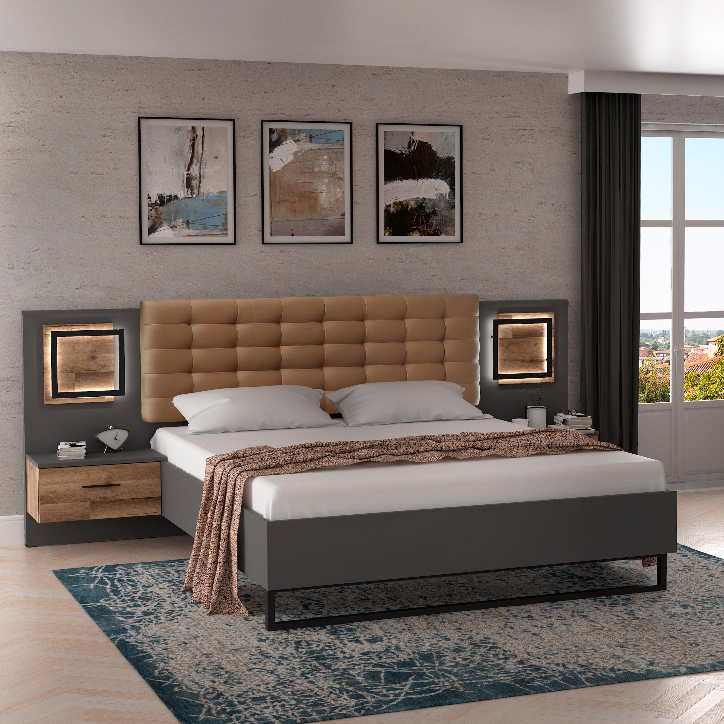 FORTE Bettanlage »Sirius Black«, (3 St.), mit LED-Beleuchtung und Polsterkopfteil