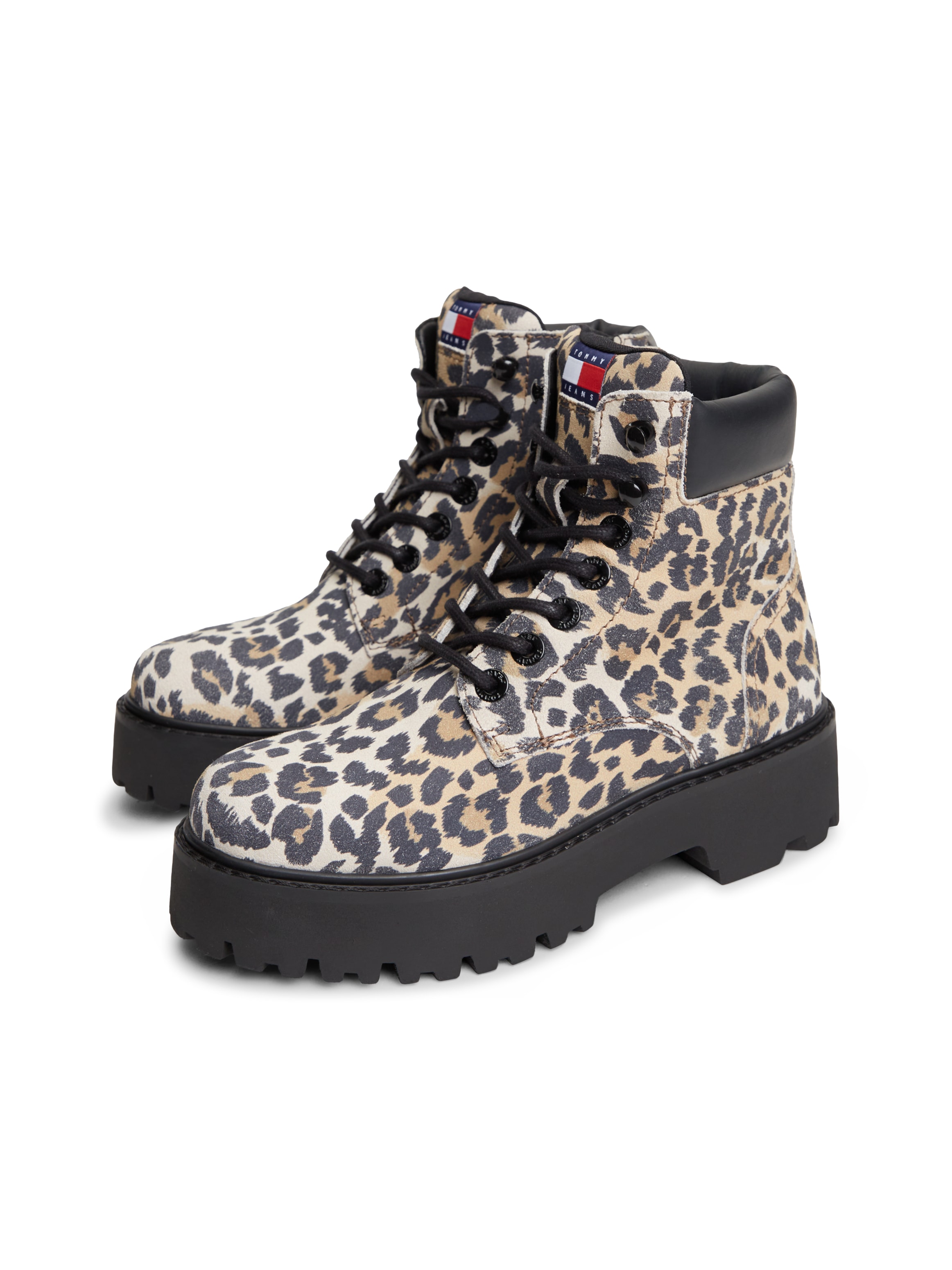 Tommy Jeans Schnürboots "TJW PLATFORM CHEETAH BOOTS" Blockabsatz, Plateau, Stiefelette im coolen Geparden-Look