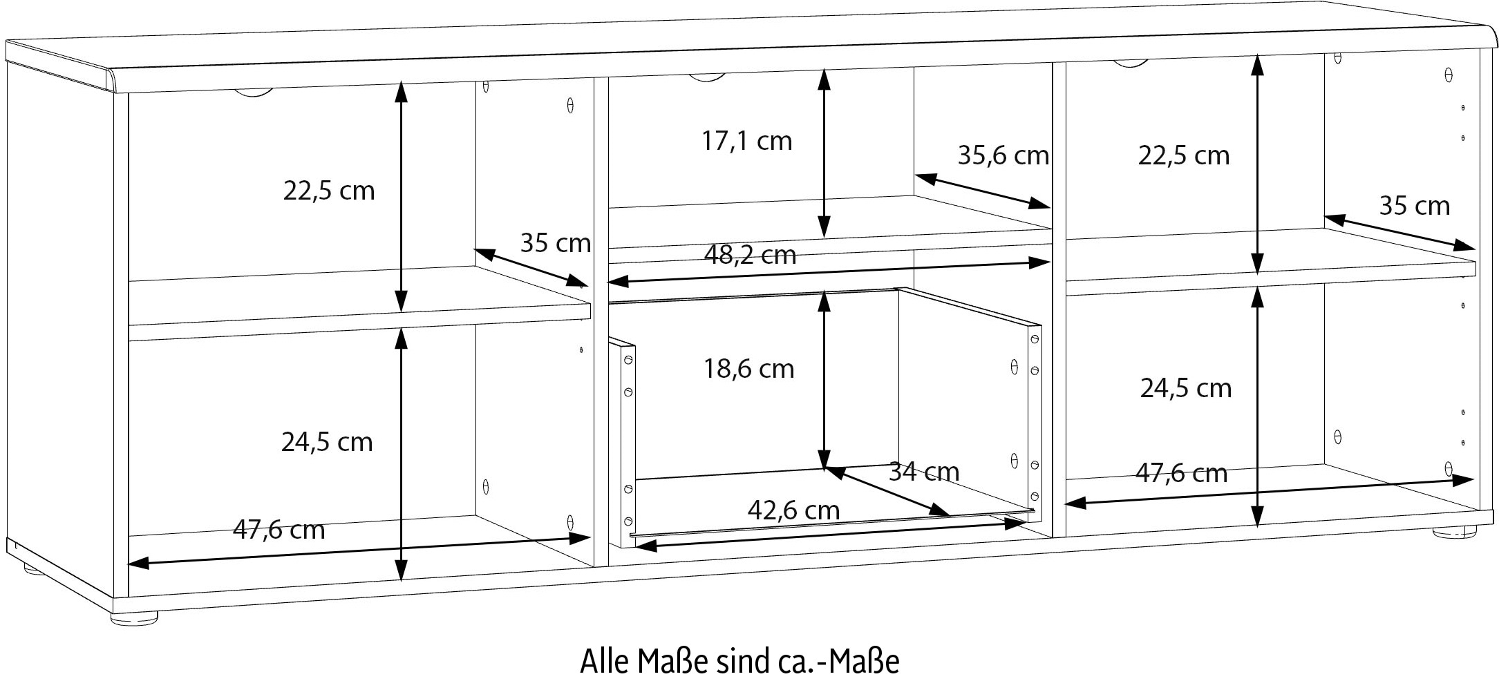 FORTE Lowboard »Akinori TV-Board, TV-Schrank«, TV Board, MDF Front, Holzoptik; Metallgriffe, Vollauzug, Soft Close