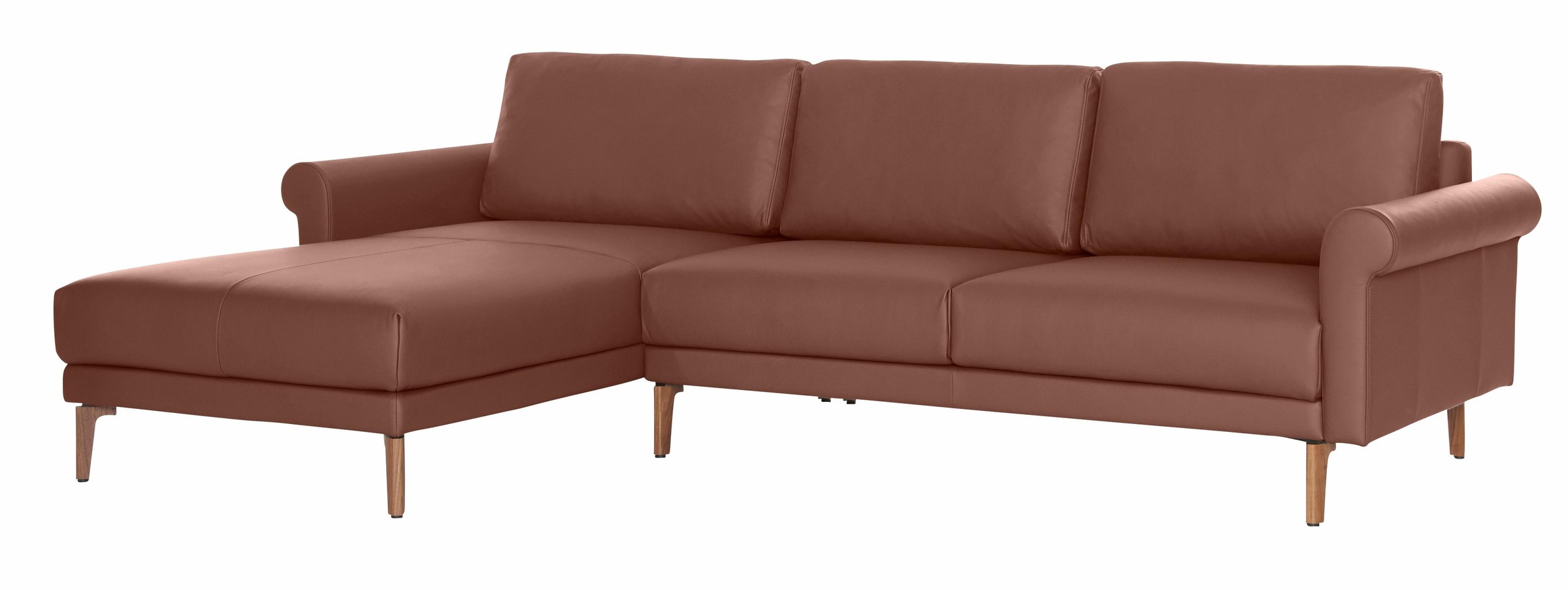 hülsta sofa Ecksofa »hs.450«, Armlehne Schnecke modern Landhaus, Breite 262 cm, Fuß Nussbaum