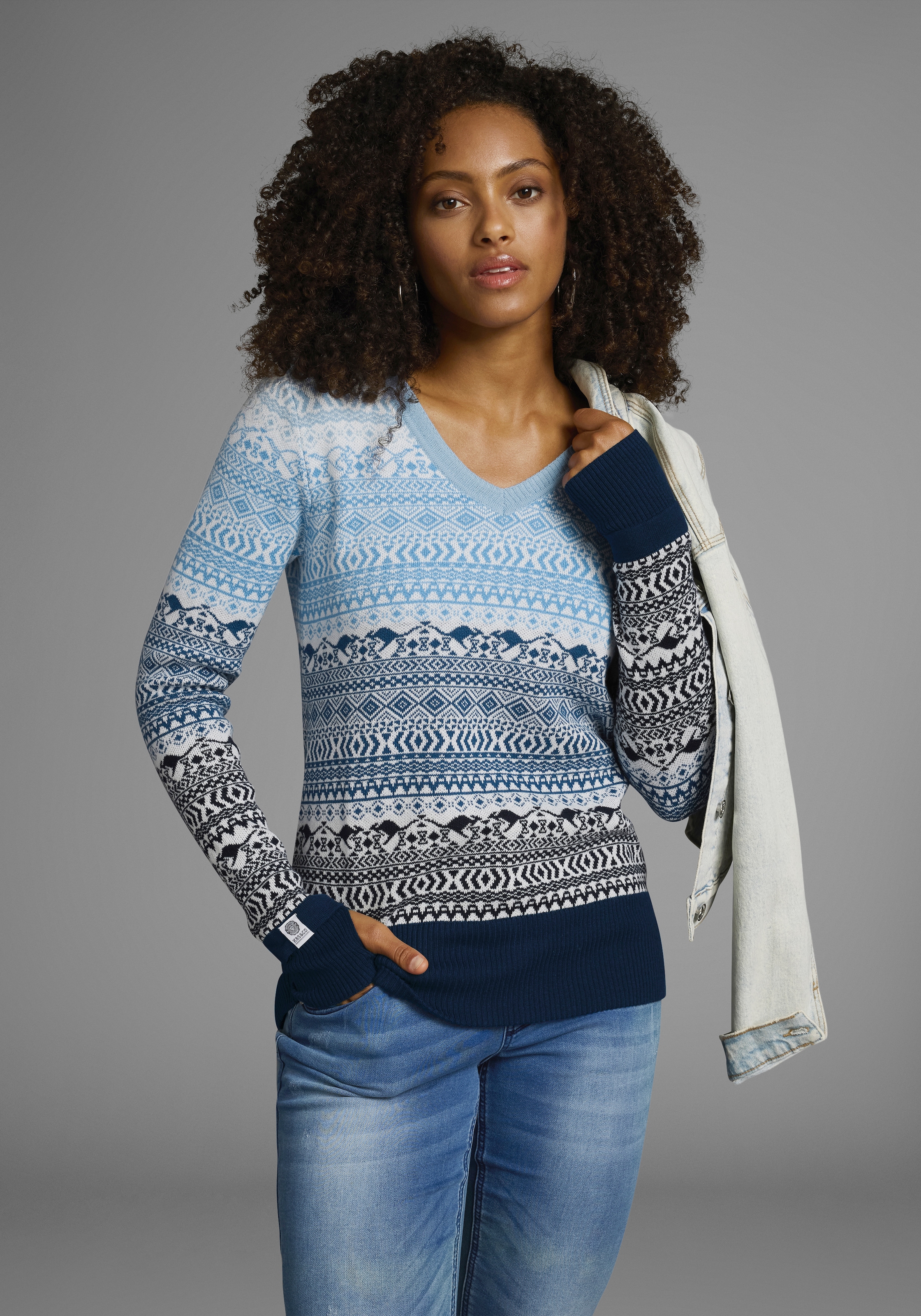 KangaROOS Jacquardpullover, im Norweger-Muster mit kleinen Kängurus