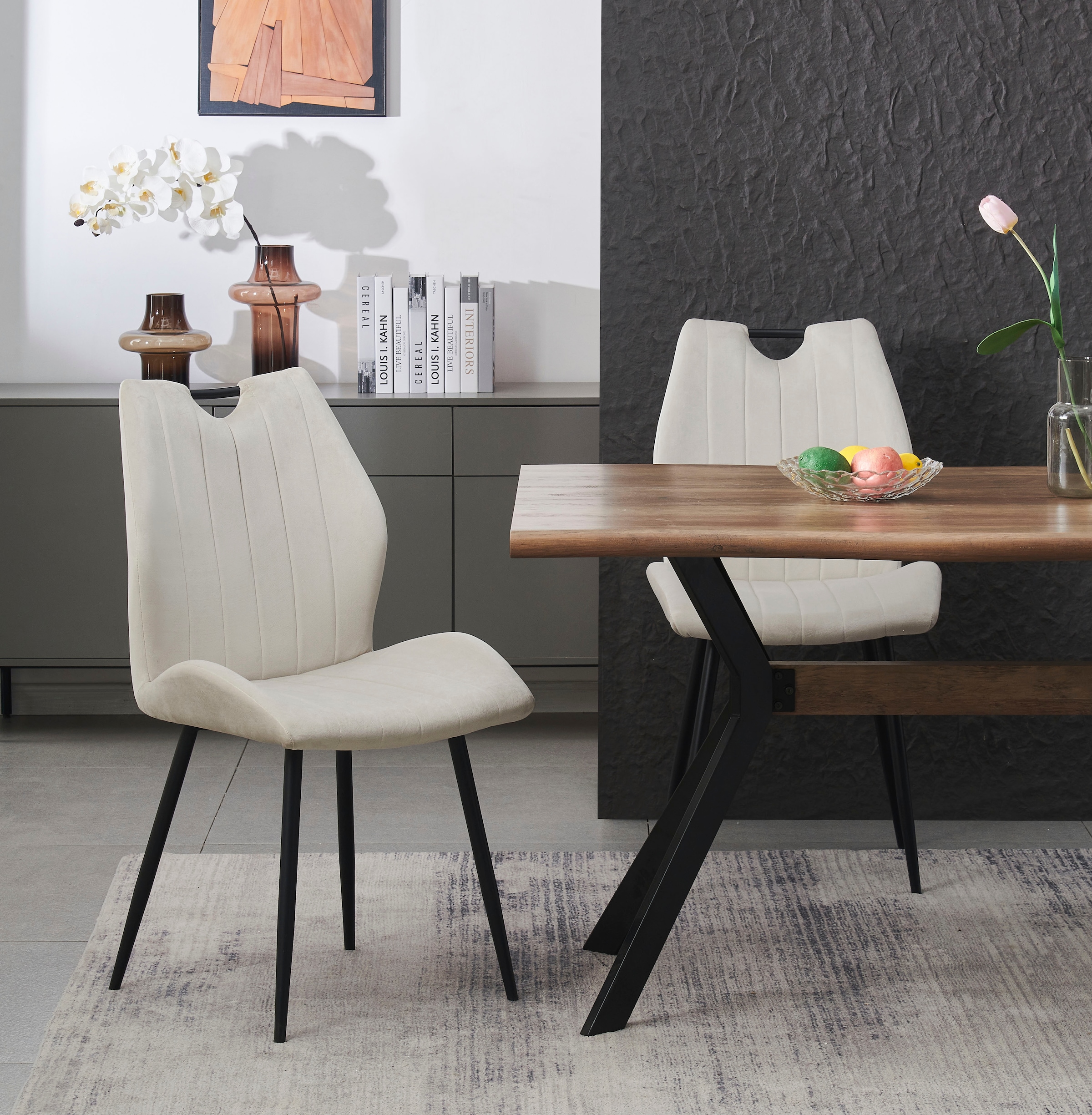 Home affaire Esszimmerstuhl »KILLAM, 2er Set, mit Metallgestell in matt schwarz« (Set) 2 Stk.in verschiedenen Farben, Belsatbarkeit pro Stuhl 120 kg, mit Griffloch