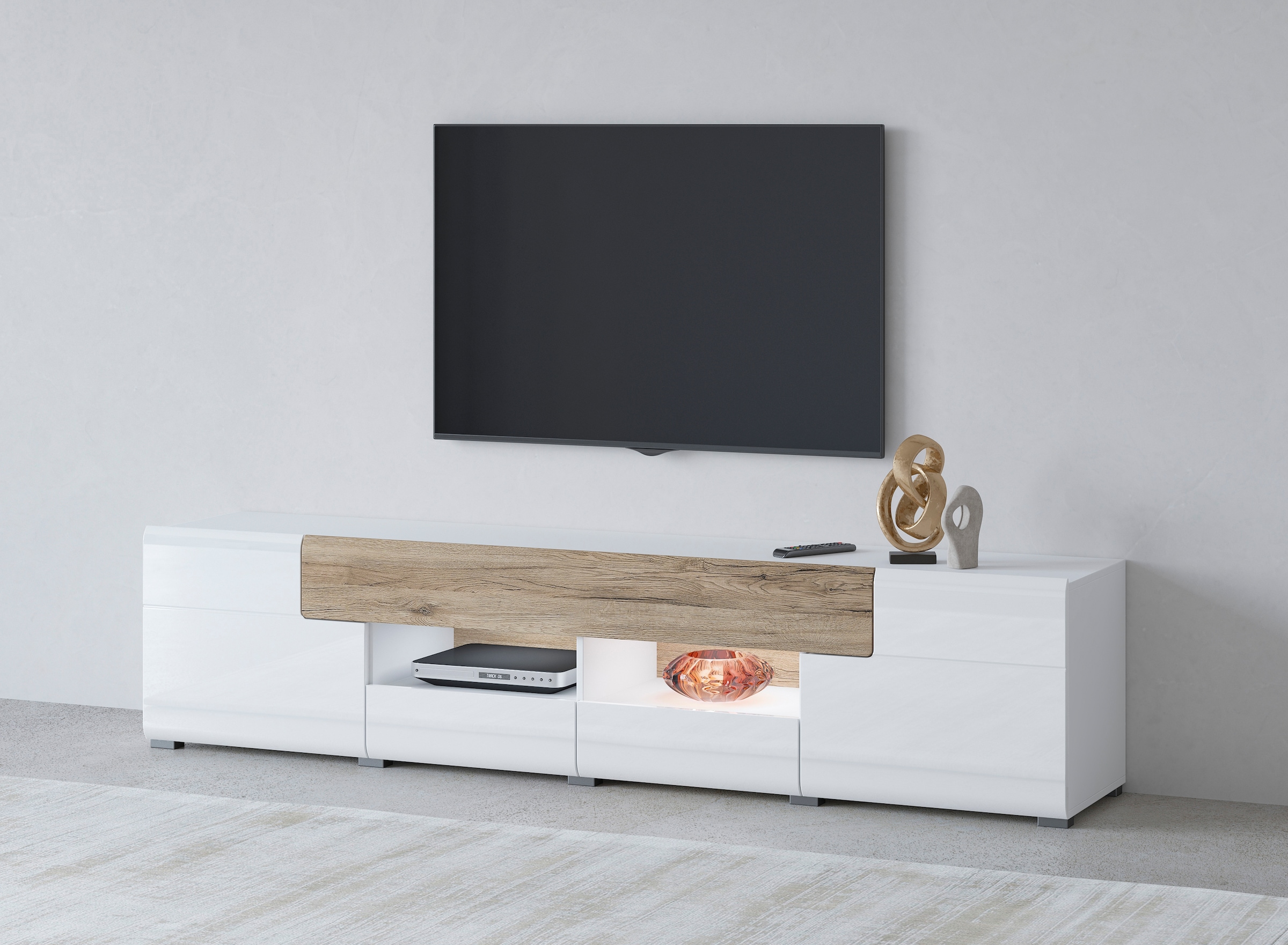 INOSIGN Lowboard "Toledo,Breite 209cm, trendige TV-Schrank mit dekorative Fräsungen", TV-Board ohne Beleuchtung, TV-Komm