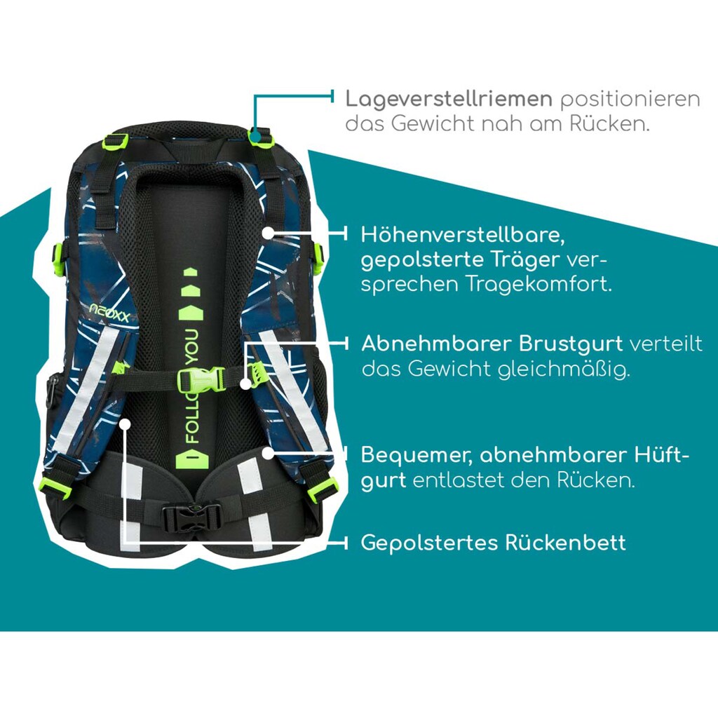 neoxx Schulrucksack »Active, Flash yourself«, reflektierende Details