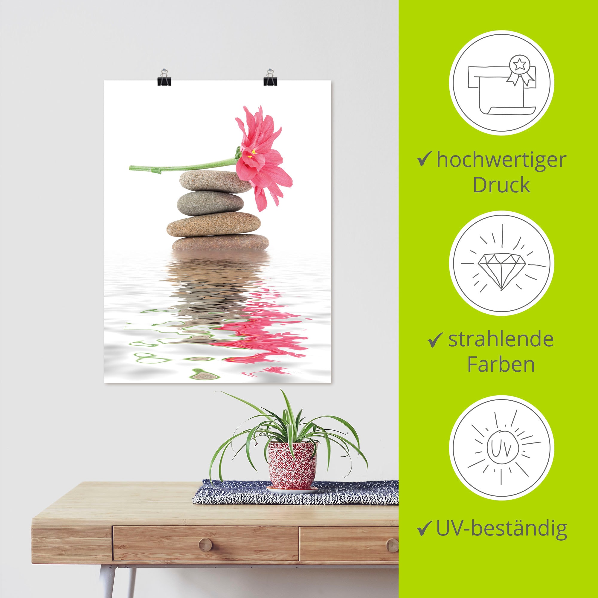 Artland Wandbild »Zen Spa Steine mit Blumen I« Zen 1 Stk. tlg. als Leinwandbild, Poster in verschied. Größen